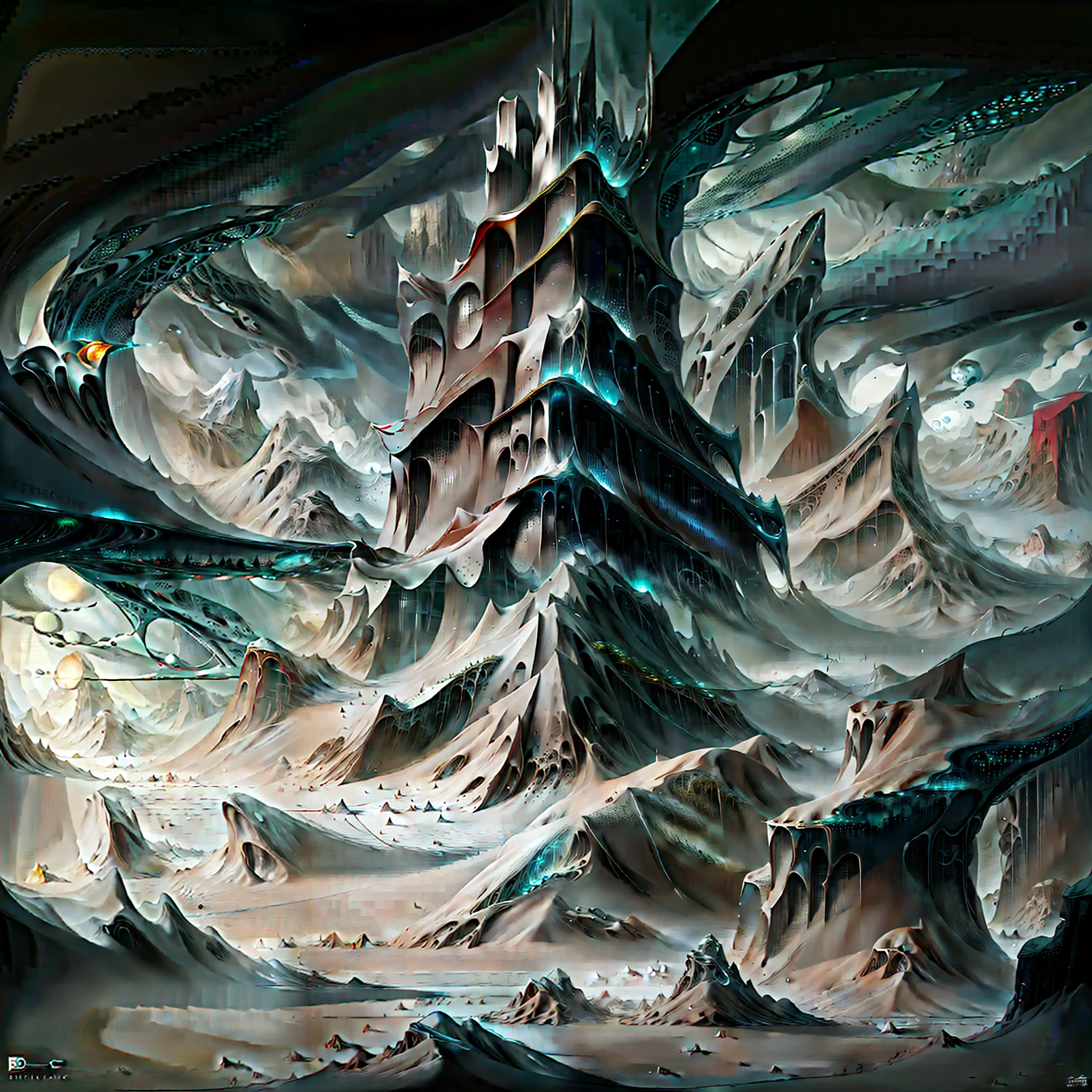 there is a digital painting of a mountain with a waterfall, symmetrical epic fantasy art, organic matte painting, most epic landscape, matte digital painting, illustration matte painting, surreal concept art, matte painting ”, matte painting”, dramatic concept art, epic fantasy digital art style, floating mountains, detailed fantasy digital art, dreamlike digital painting, fractal landscape, alien waterfall