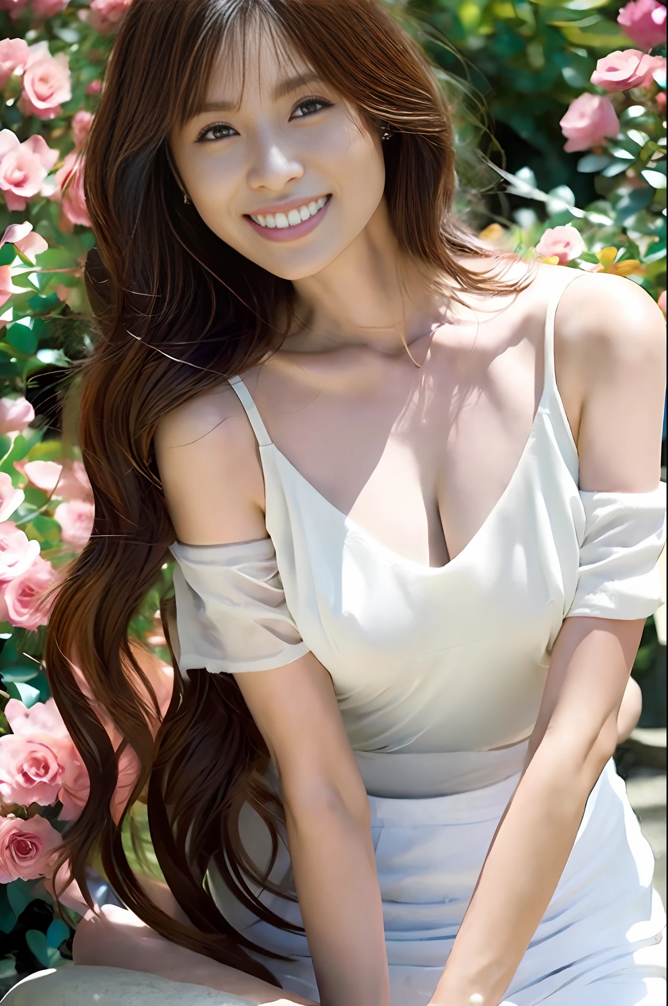 (Masterpiece), Top quality, Very detailed, (Watercolor), Flowers, Delicate and beautiful, Platinum hair, Illustration, (bottom), (1 girl: 1.4), (Solo: 1.2),, (Wet blouse: 1.3), Wet blouse shoulder to shoulder, cured, Bare shoulders, (lower:1.2), Beautiful eyes, (hairy hair), Photos, Over the shoulder photography, Alex Maleyev, Pro, Canon Camera, Nikon Camera, Sharp, Bokeh, Studio Quality, Fisheye, Robert Capa, Photorealistic, Ultra High Resolution, Complex, Ultra Detailed, (Skindentation), Cute, Female, Detailed Body, (Detailed Face: 1.1), (Contoured Iris), (Hydro Color Lens), (Perfect Eyes), 4K, Gorgeous, (Masterpiece: 1.2), (Best Quality: 1.2), Some beautiful women, (big breasts: 1.2) and (big breasts: 1.2), dresses, seductive poses, extreme hourglass figures, clubs, dances, ((miniskirt: 1.4)),((smiles: 1.4))