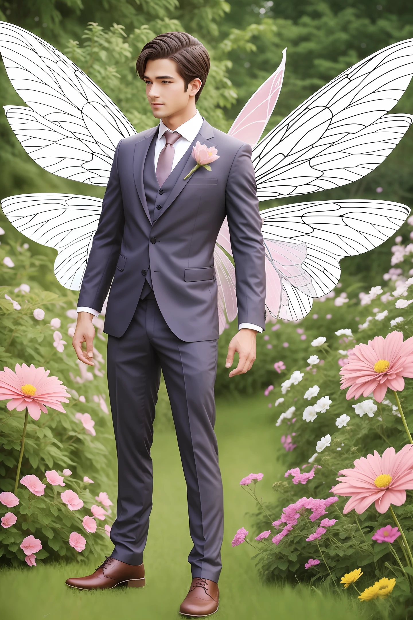 Handsome fairy with fairy wings. Standing on a large flower --auto --s2