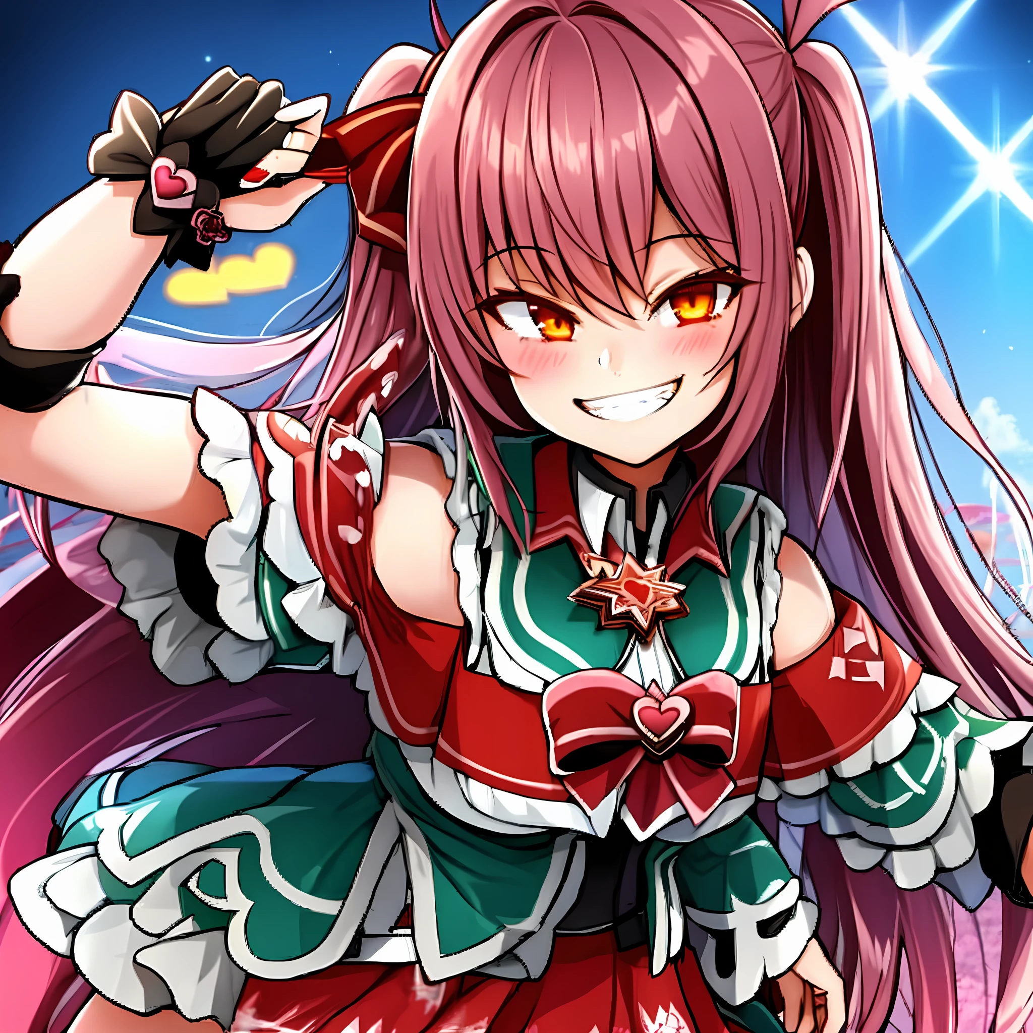 1girl,grin,mischievous smile,❤️,Heart,
evil grin,smug