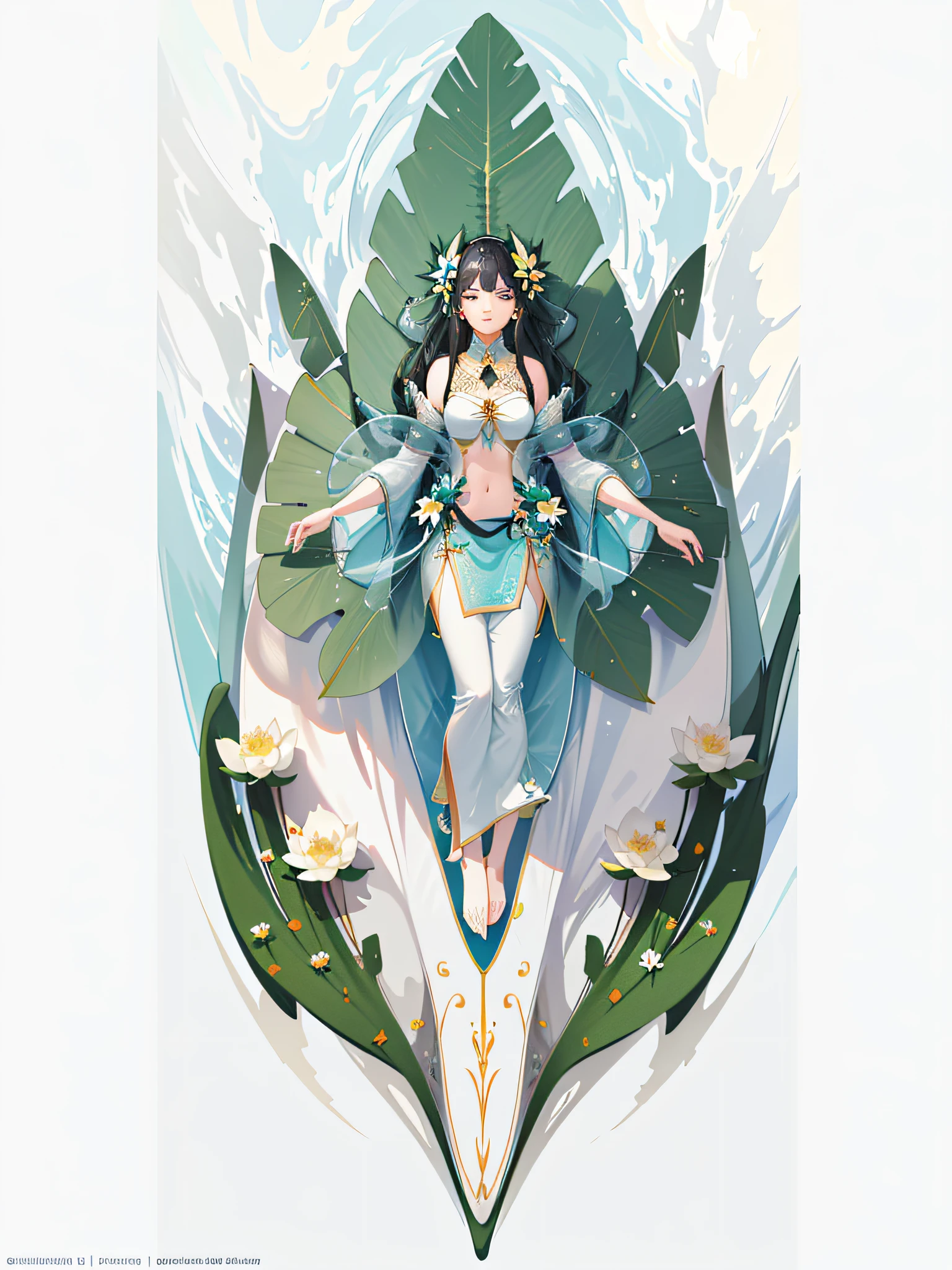 top view of lotus flowers on the water surface, highly detailed render, concept art, octane render, sunny mystical atmosphere Elemental flowers, 32k, cinema