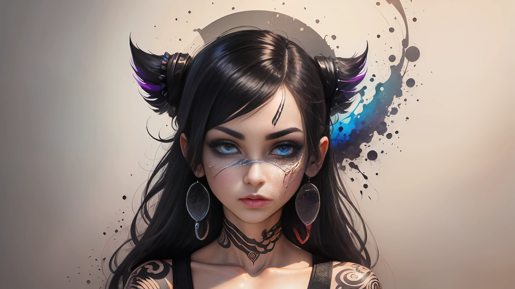 (female black ink art:1.3), vibrant colors, (colorful eyes:1.2), auto-generated perfection, Stable Diffusion 2 expertise