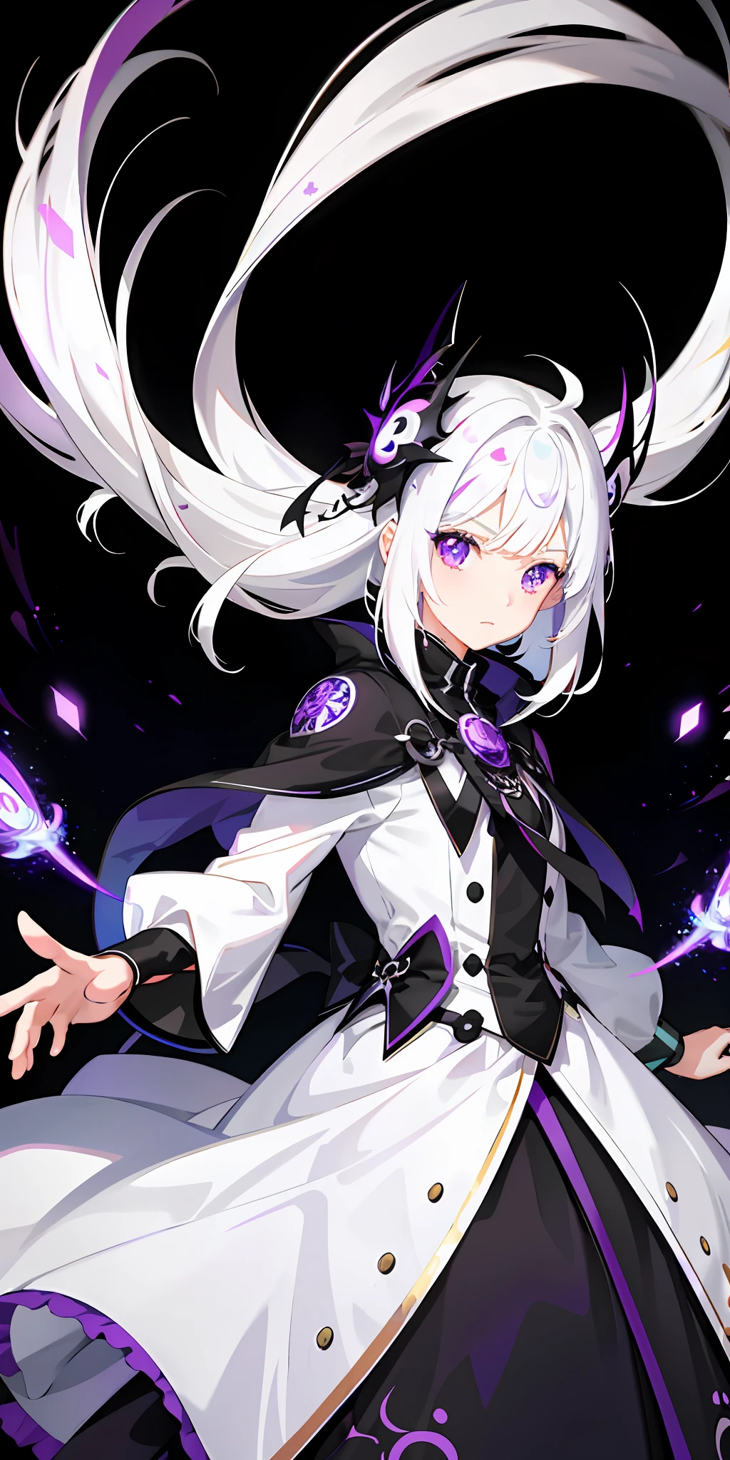 1girl, white hair, multicolored hair, purple eyes, mask on head, sidelighting, light particles, wallpaper,