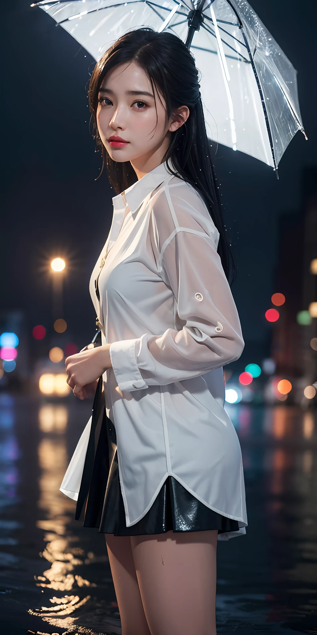 mix4,(8k, RAW photo, best quality, master:1.2), (realistic, photo-realistic:1.37),1girl,cute,cityscape,night,rain,wet,professional lighting,photon mapping,radiosity,physically-based rendering ,