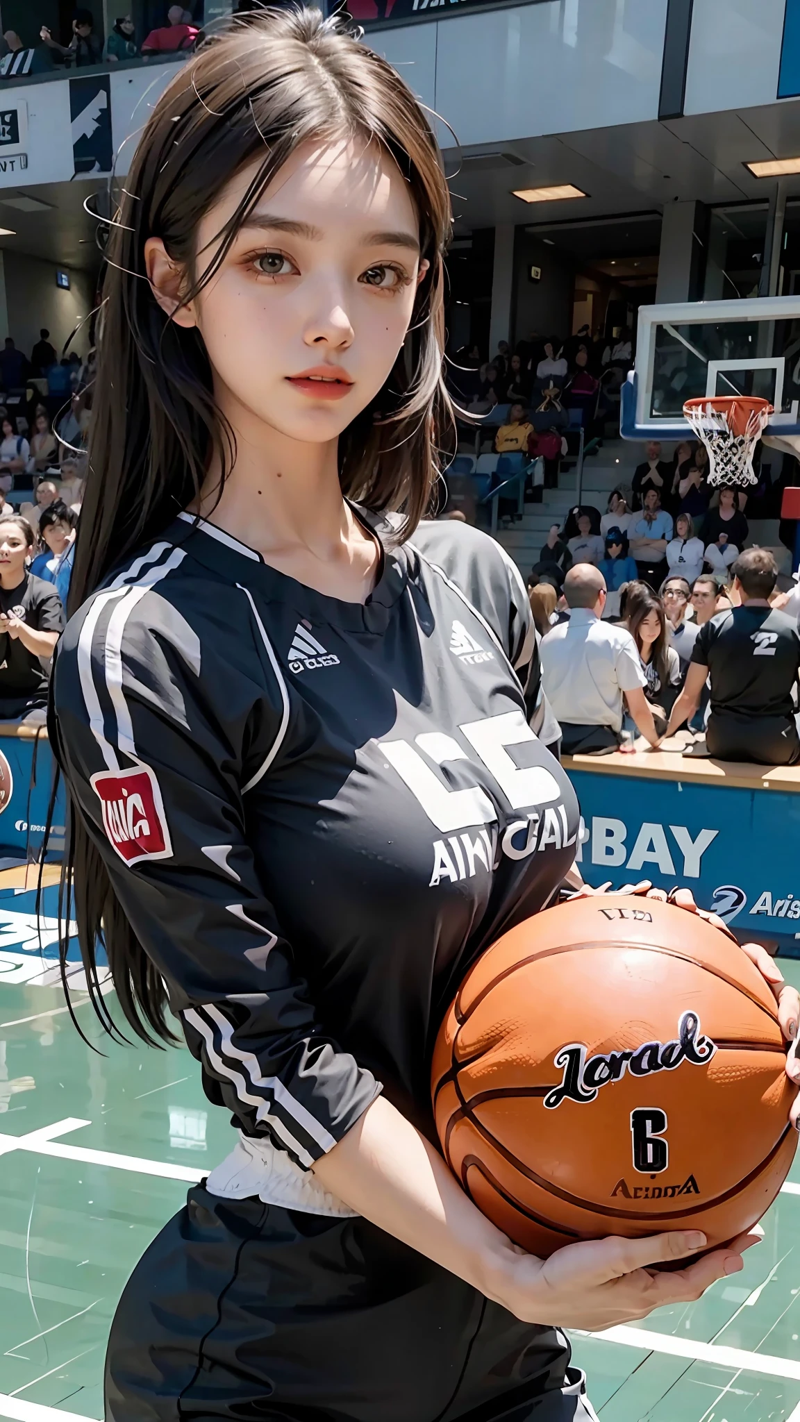 Woman wearing basketball suit