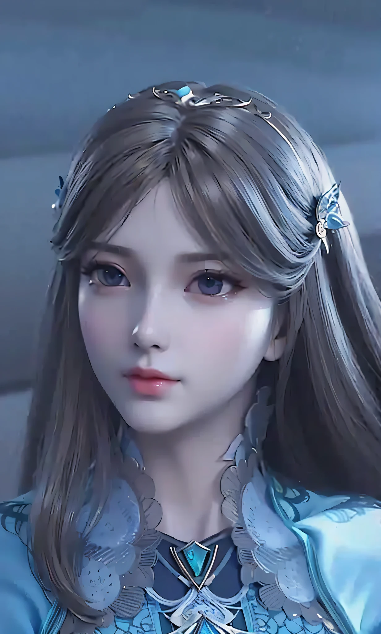 a close up of a woman with long hair wearing a blue dress, smooth anime cg art, inspired by Li Mei-shu, beautiful character painting, game cg, inspired by Leng Mei, 3 d anime realistic, 2. 5 d cgi anime fantasy artwork, intricate ornate anime cgi style, close up character, stunning anime face portrait, high detailed face anime