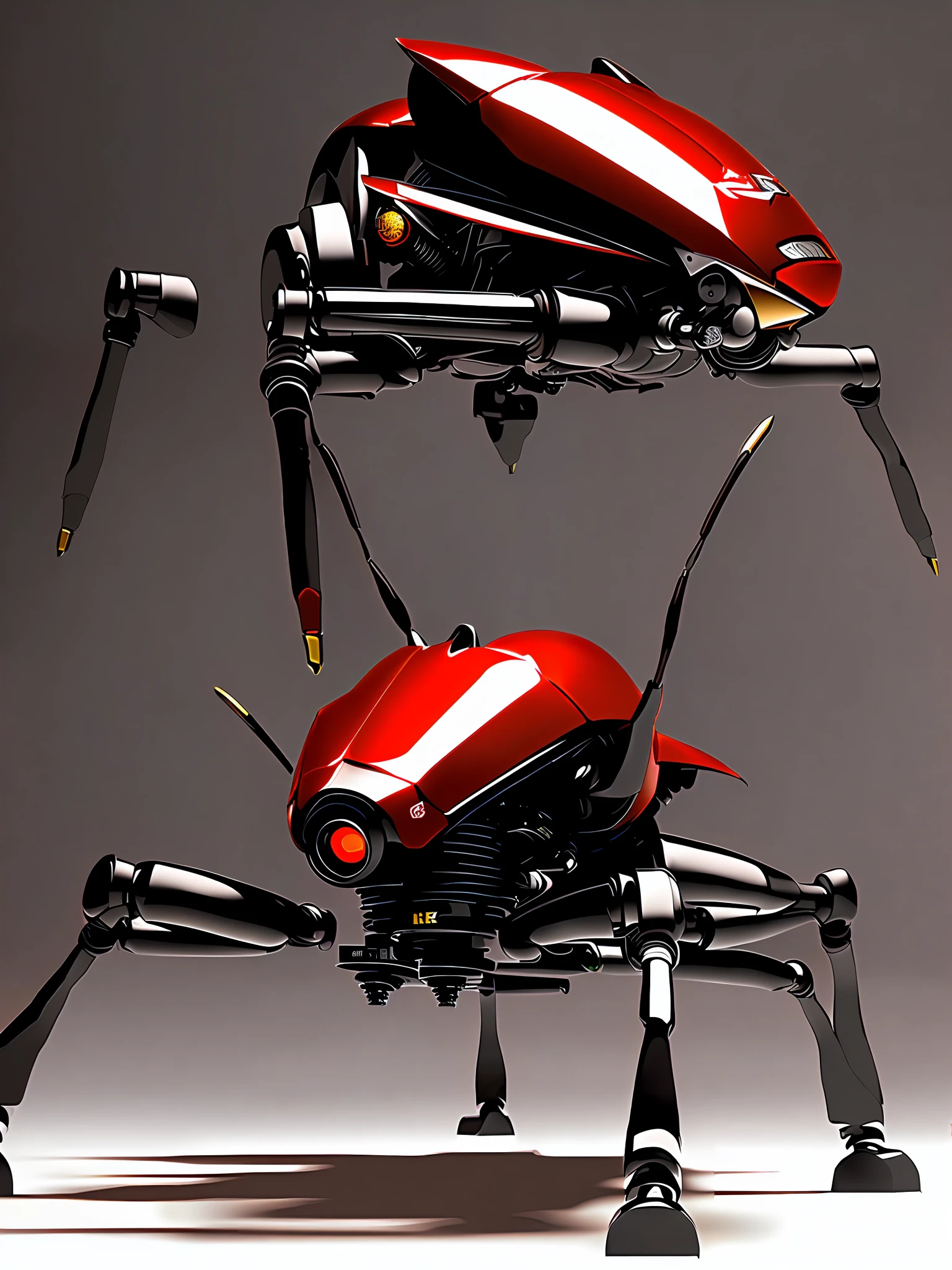 (extremely detailed CG octane render 8k wallpaper), full shot body photo of a (((sci-fi))) insects (robot) (((insect))), red details, gold details, bionic, pattern, ((electronic)), (((circuit board))), blueprint, schematic, a black hexagonal futuristic alien landscape in the background, ornate, shiny, polished, metallic, reflections, professional majestic oil painting by Ed Blinkey, Atey Ghailan, Studio Ghibli, by Jeremy Mann, Greg Manchess, Antonio Moro, trending on ArtStation, trending on CGSociety, Intricate, High Detail, Sharp focus, dramatic, by midjourney, realism, beautiful and detailed lighting, shadows, by Jeremy Lipking, by Antonio J. Manzanedo, by Frederic Remington, by HW Hansen, by Charles Marion Russell, by William Herbert Dunton, bull