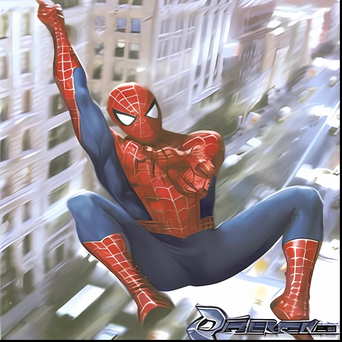 spider - man flying through the air in a city, spider-man, spider - man, spiderman, peter parker as spiderman, peter parker, mr bean as spiderman, spiderman!!, portrait of spiderman, tobey maguire, by Alex Ross, highly detailed spider - man, willem dafoe as spiderman, promo art, dwayne johnson as spiderman, alex ross style