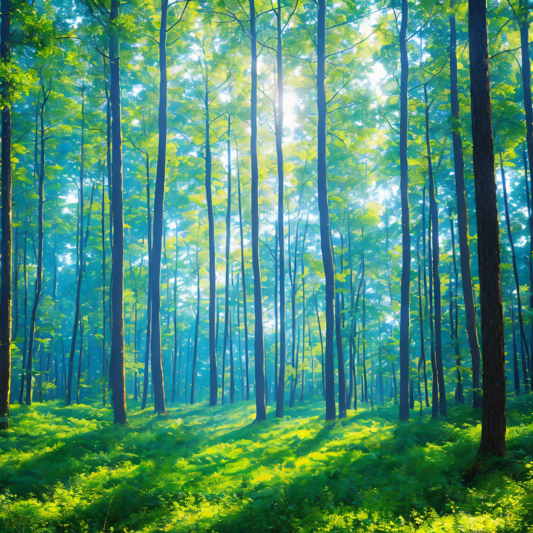 Forest with blue sky, 4K, beautiful light