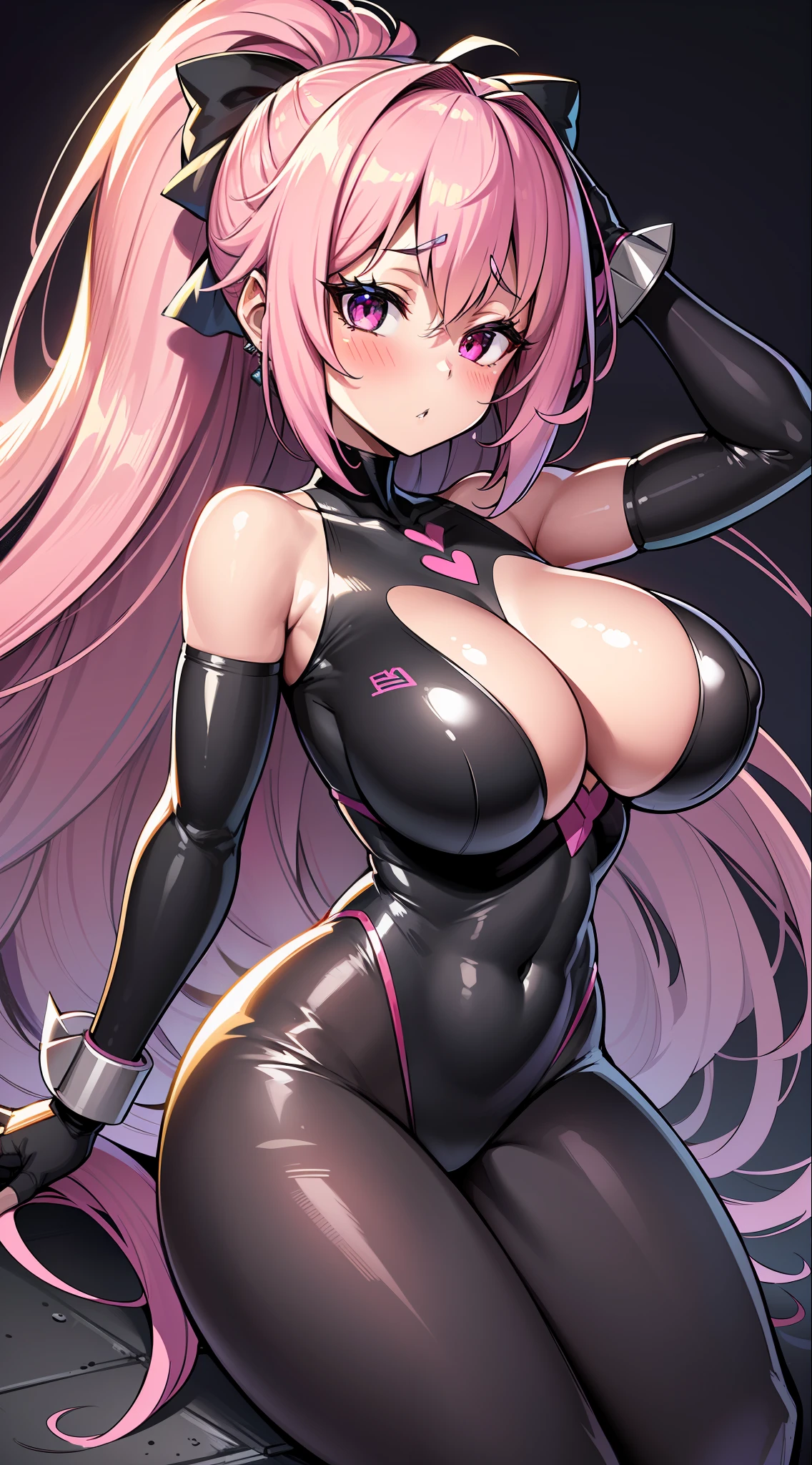 (HD, Sharp, Fractal), Single Woman, Super Glossy Skin, Magical Girl, 25 years old,Big, Pink and Black Rubber Suit Costume