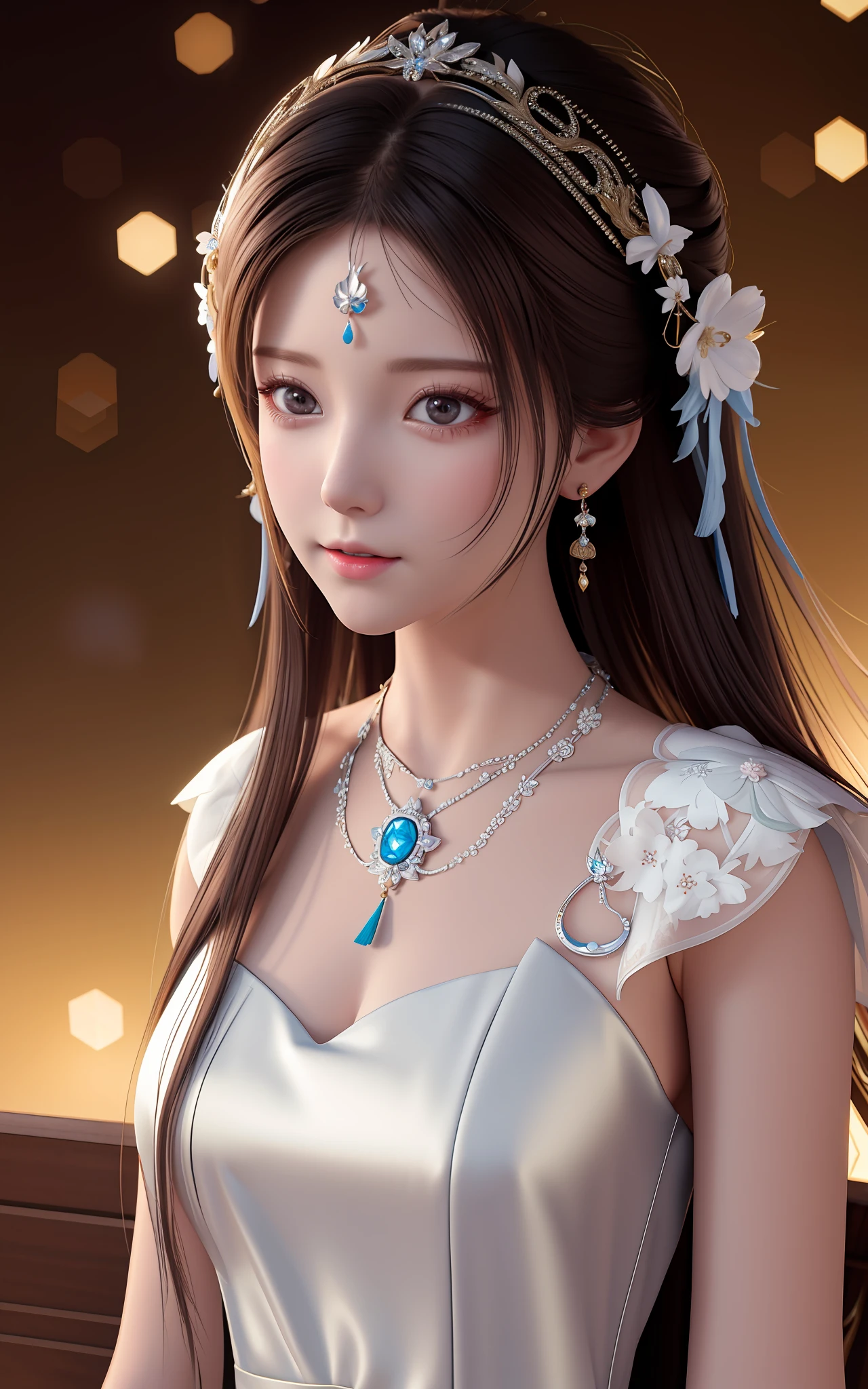 a close up of a woman wearing a white dress and a tiable, trending on cgstation, 3 d render character art 8 k, 8k high quality detailed art, palace ， a girl in hanfu, [ 4 k digital art ]!!, inspired by Huang Ji, 8k portrait render, a beautiful fantasy empress, smooth anime cg art