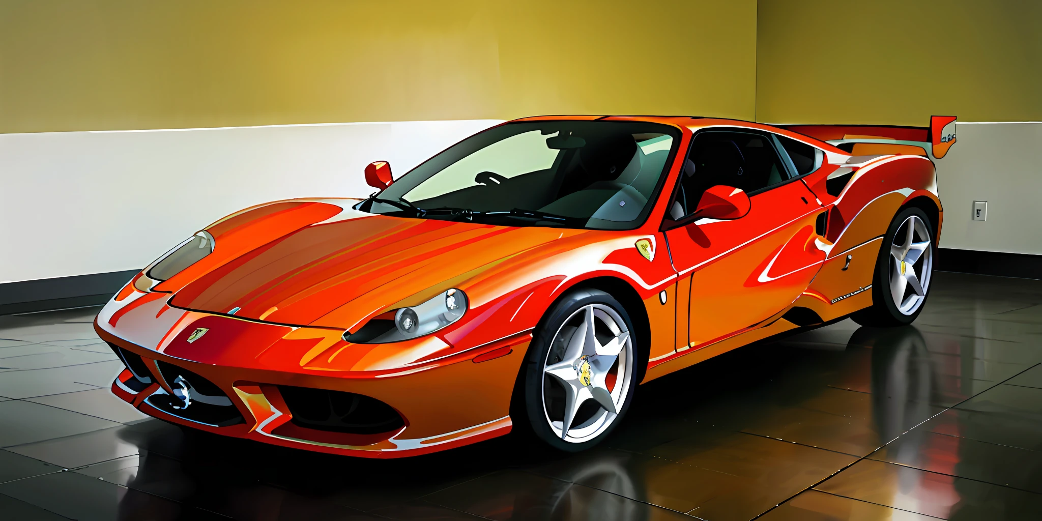 Van Gogh style, Ferrari, realistic, high image quality, bright room, very delicate