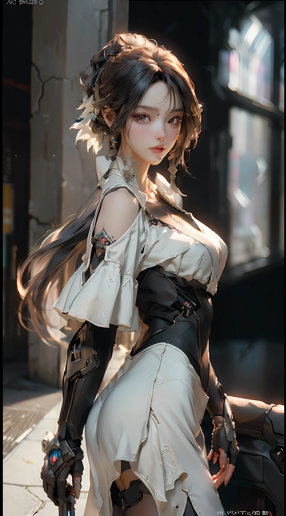 ((Best quality)), ((masterpiece)), (detailed:1.4), 3D, an image of a beautiful cyberpunk female,HDR (High Dynamic Range),Ray Tracing,NVIDIA RTX,Super-Resolution,Unreal 5,Subsurface scattering,PBR Texturing,Post-processing,Anisotropic Filtering,Depth-of-field,Maximum clarity and sharpness,Multi-layered textures,Albedo and Specular maps,Surface shading,Accurate simulation of light-material interaction,Perfect proportions,Octane Render,Two-tone lighting,Wide aperture,Low ISO,White balance,Rule of thirds,8K RAW,
