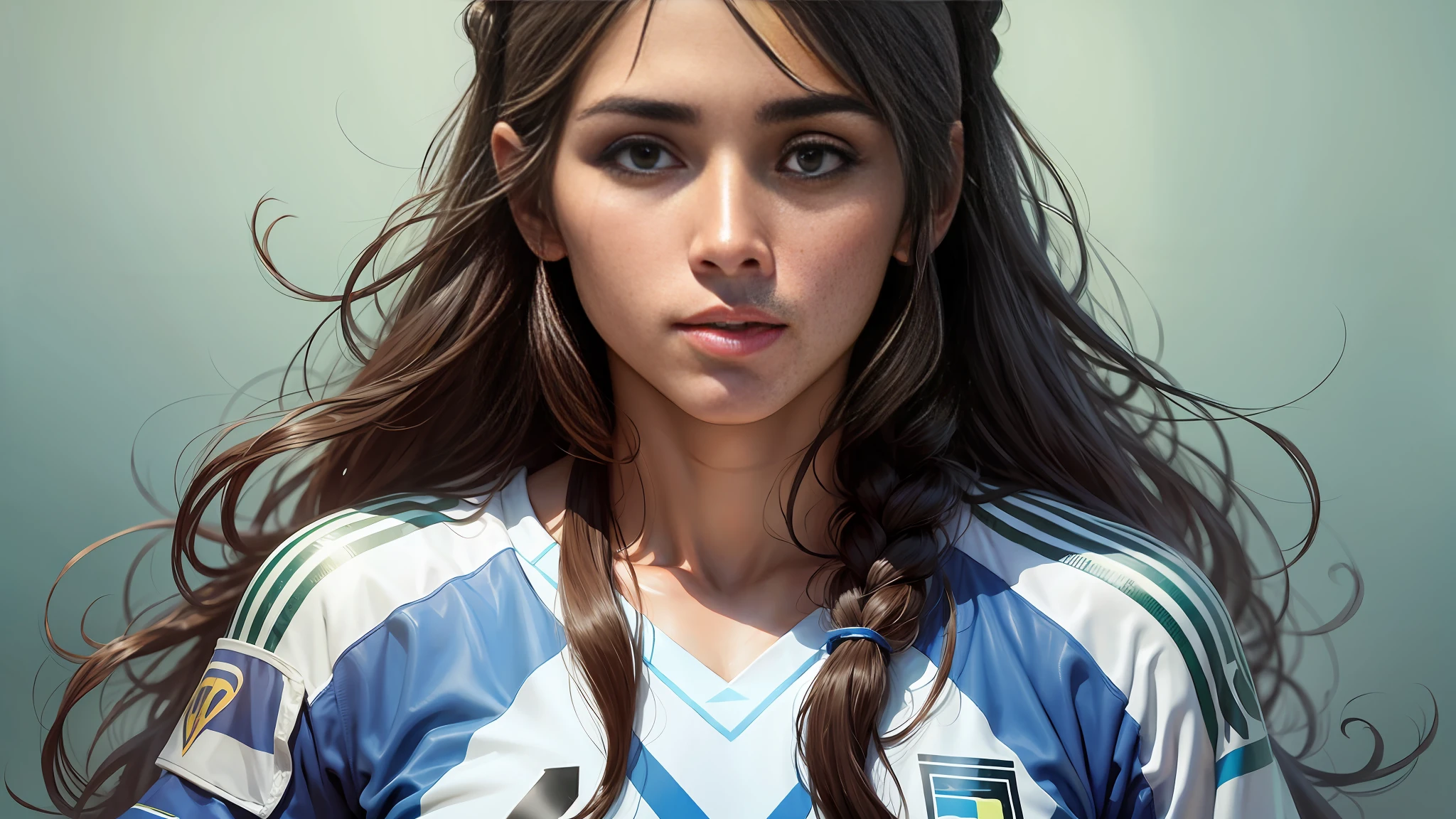 Argentine women's football player with a delicate face and long hair --auto --s2