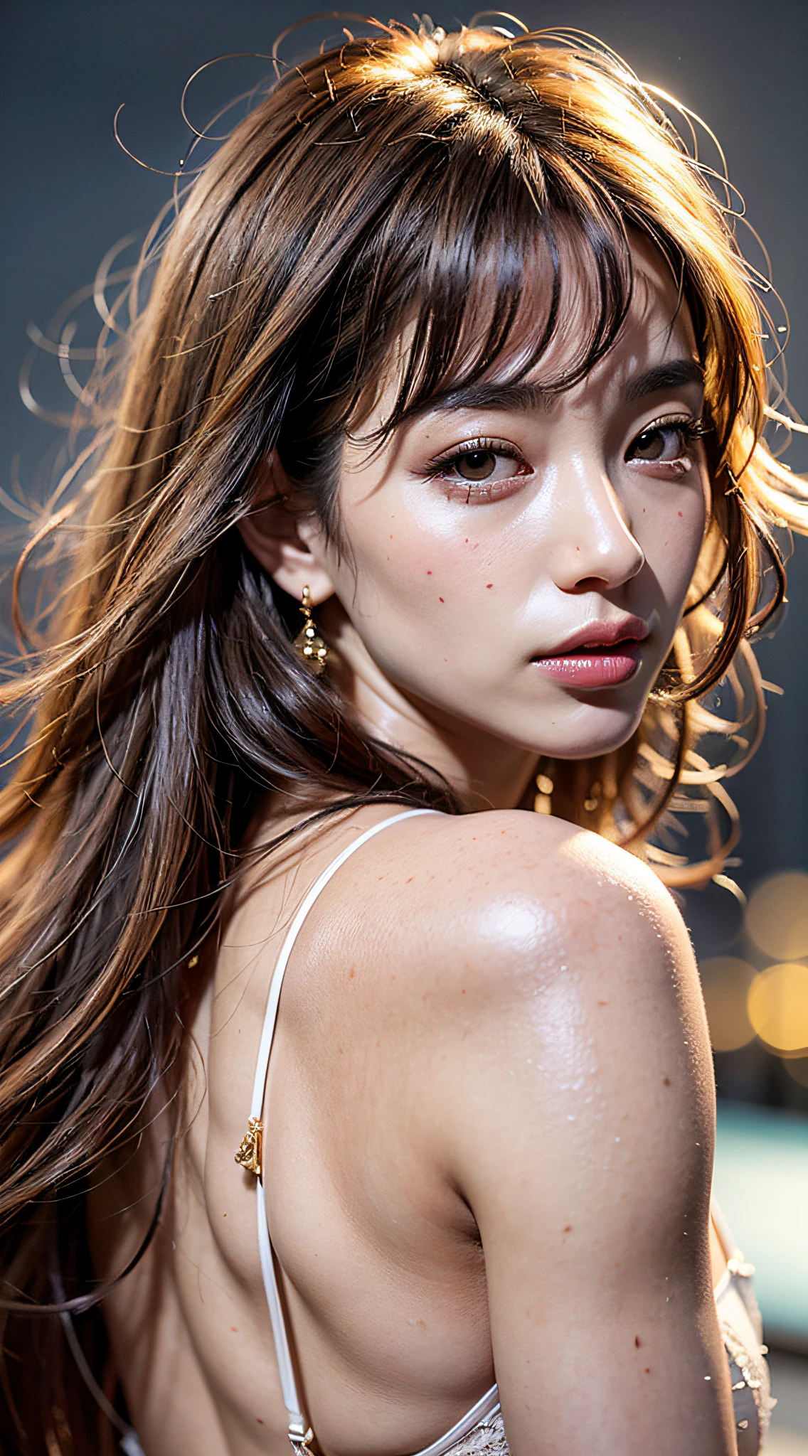 ulzzang-6500-v1.1, (Kim Kyung-hee, wife of the 13th President of South Korea), portrait of a sexy girl, one girl, ((very beautiful girl)))), ((Cowboy shot: 1.2))), (pure skin, realistic eyes and face details), (dark skin: 1.2), (RAW photo, best quality), (realistic, photorealistic: 1.3), Very delicate and beautiful, amazing, fine detail, masterpiece, super detail, high resolution, best illustration, best shadow, depth of field, , long hair, (disheveled hair: 1), (soft lighting: 1.4)))), {{more face}}, detail eyes, (beautiful face), European beauty, k-pop idol, , beautiful 20 year old beautiful girl), glowing eyes: 1.3, glowing lips: 1.3, medium chest: 1.0Watch the viewer, {{Lie down}}, tall woman, in the city, butt in panties, watch the viewer, Sharp Focus, 8k UHD, DSLR, High Quality, Leica M9 35mm, filmg, Hyper Realism, RAW, {Complex Detail}}}, {Best Quality}}, {{Masterpiece}}, Best Quality, Ultra Detail, Ultra High Definition, Highly Detailed Physics Base, High Definition, High Definition, High Quality Textures, Intricate Details, Detailed Textures, Fine Details, Highly Detailed CG, High Quality Shadows, Realistic Representation of Face, Highly Detailed Skin, Skin Details, Slim Waist, Beautiful and Realistic and Detailed Hands and Fingers: 1, Best Ratio 4 Fingers and 1 Thumb, Rim Lighting, {{{Dawn Sunset}}, Sexy Body, Sexy Thighs, (Slim Body(1), erotica, vivid, bokeh background, cinematic shots, grain, detail, realistic, beautiful, stunning lighting, stunning reflections, (big breasts: 1.4), (high detail skin texture: 1.2), (narrow waist: 1.2), (huge thighs: 1), (in hotel lobby), (silk dress: 1.2), (off-shoulder: 1), (cleavage: 1), (luxury watch: 1), ( Gold Earrings: 1.0), (Gold Necklace: 1.0), (Thick Thighs: 1.4), (Wind: 1.4), Sexy, Gesture of inviting a man, Perverted Woman, ((Black and Long Curly Hair)), Smile, (No Hat), (Embroidered Lingerie Set),