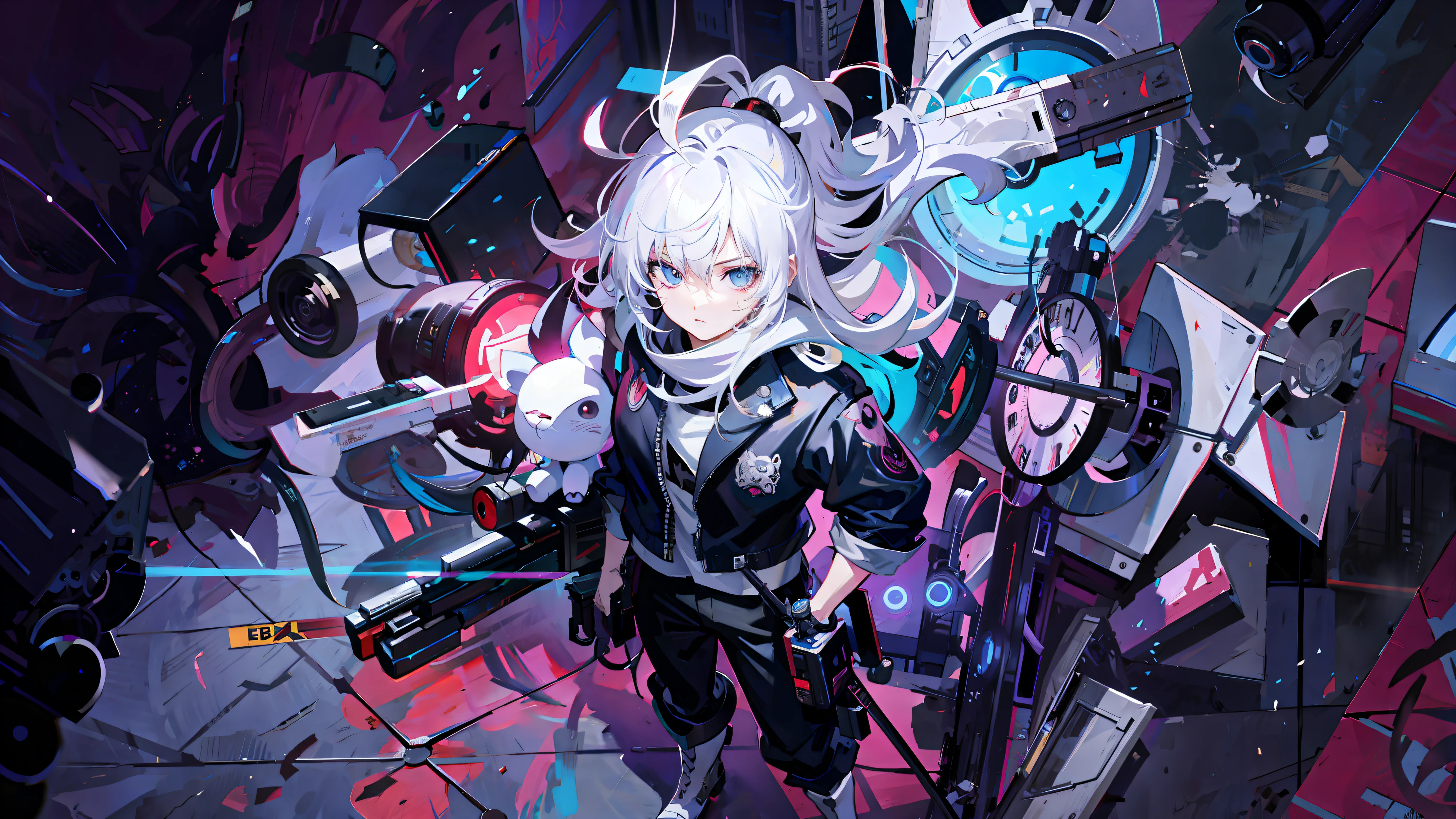 anime character with a gun and a clock in front of a wall, best anime 4k konachan wallpaper, anime style 4 k, digital cyberpunk anime art, badass anime 8 k, cyberpunk anime girl mech, anime art wallpaper 8 k, anime art wallpaper 4 k, anime art wallpaper 4k, splash art anime , anime cyberpunk art, stylized anime