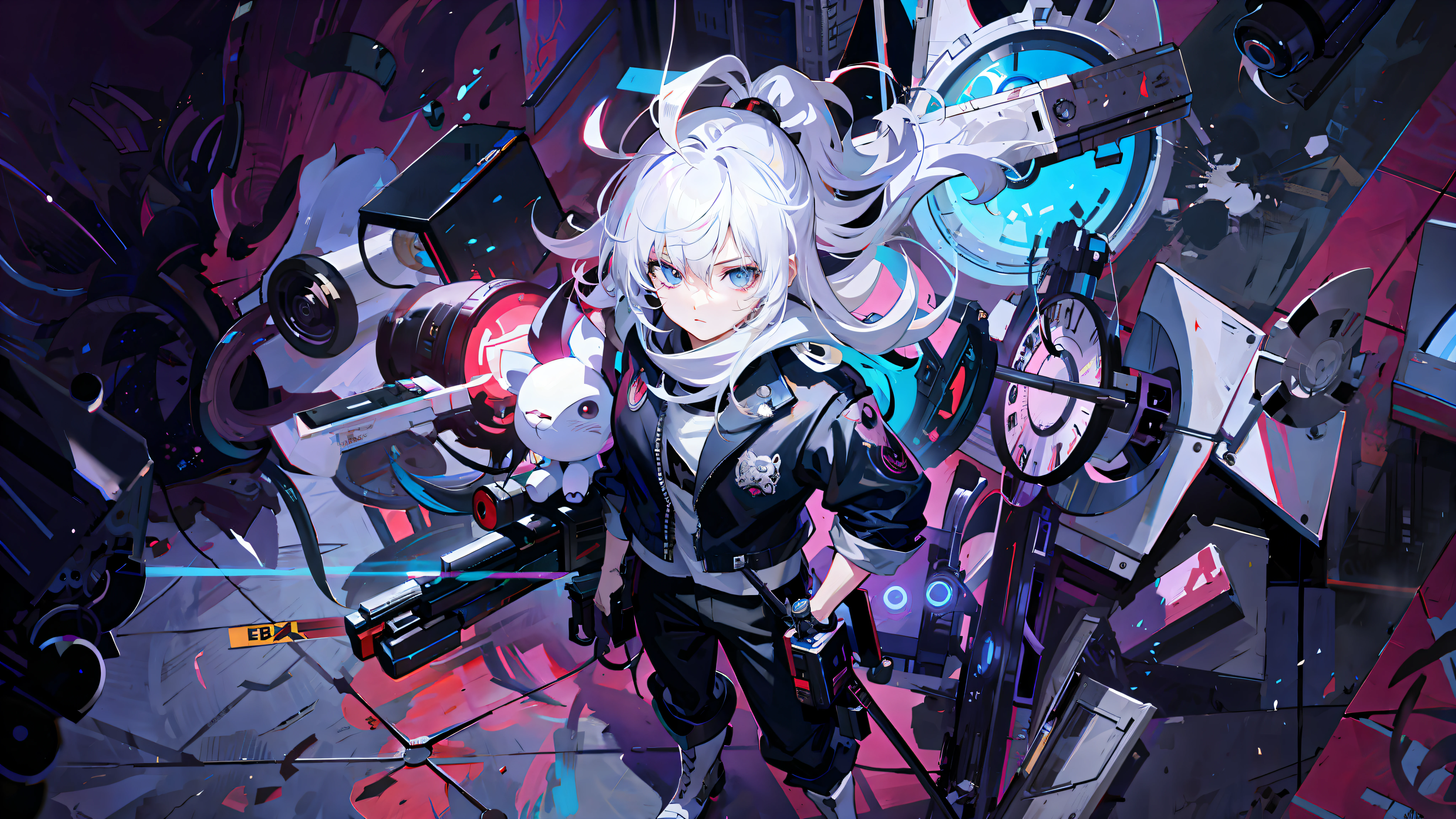 anime character with a gun and a clock in front of a wall, best anime 4k konachan wallpaper, anime style 4 k, digital cyberpunk anime art, badass anime 8 k, cyberpunk anime girl mech, anime art wallpaper 8 k, anime art wallpaper 4 k, anime art wallpaper 4k, splash art anime loli, anime cyberpunk art, stylized anime
