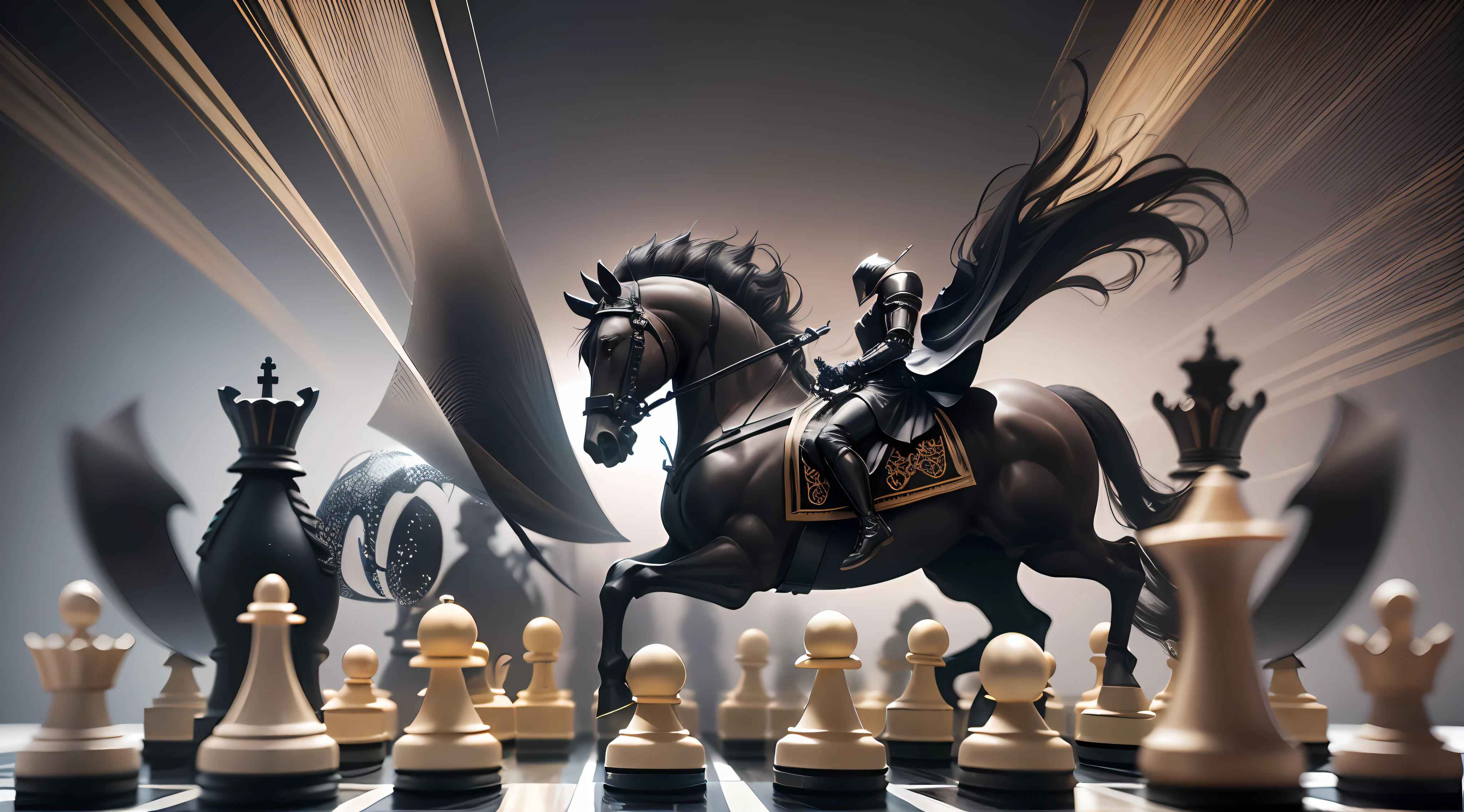 chess pieces are being thrown into the air on a chess board, chess, !!playing chess!!, chess piece, surreal chess, slow - mo high speed photography, against a deep black background, amazing wallpaper, chess game, chess knight, knight chess, super high speed photography, clean render, high speed photography, high contrast hyperrealism 8k --auto --s2