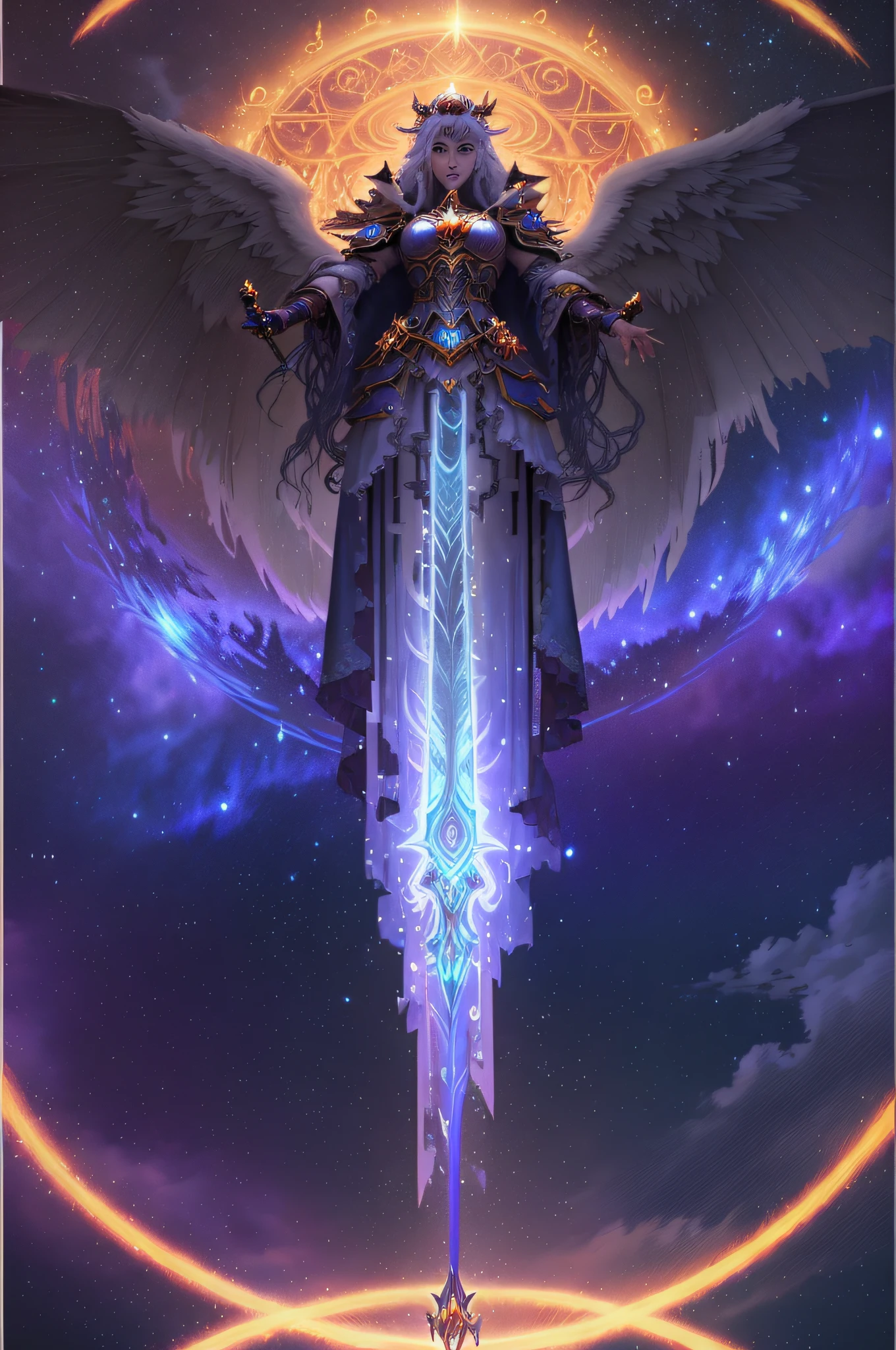 anime - style artwork of a woman with a sword in the sky, world of warcraft art style, beautiful celestial mage, by Yang J, astral ethereal, world of warcraft concept art, diablo digital concept art, detailed fantasy art, world of warcraft art, 8 k hd wallpaperjpeg artifact, 8k hd wallpaperjpeg artifact, highly detailed fantasy art