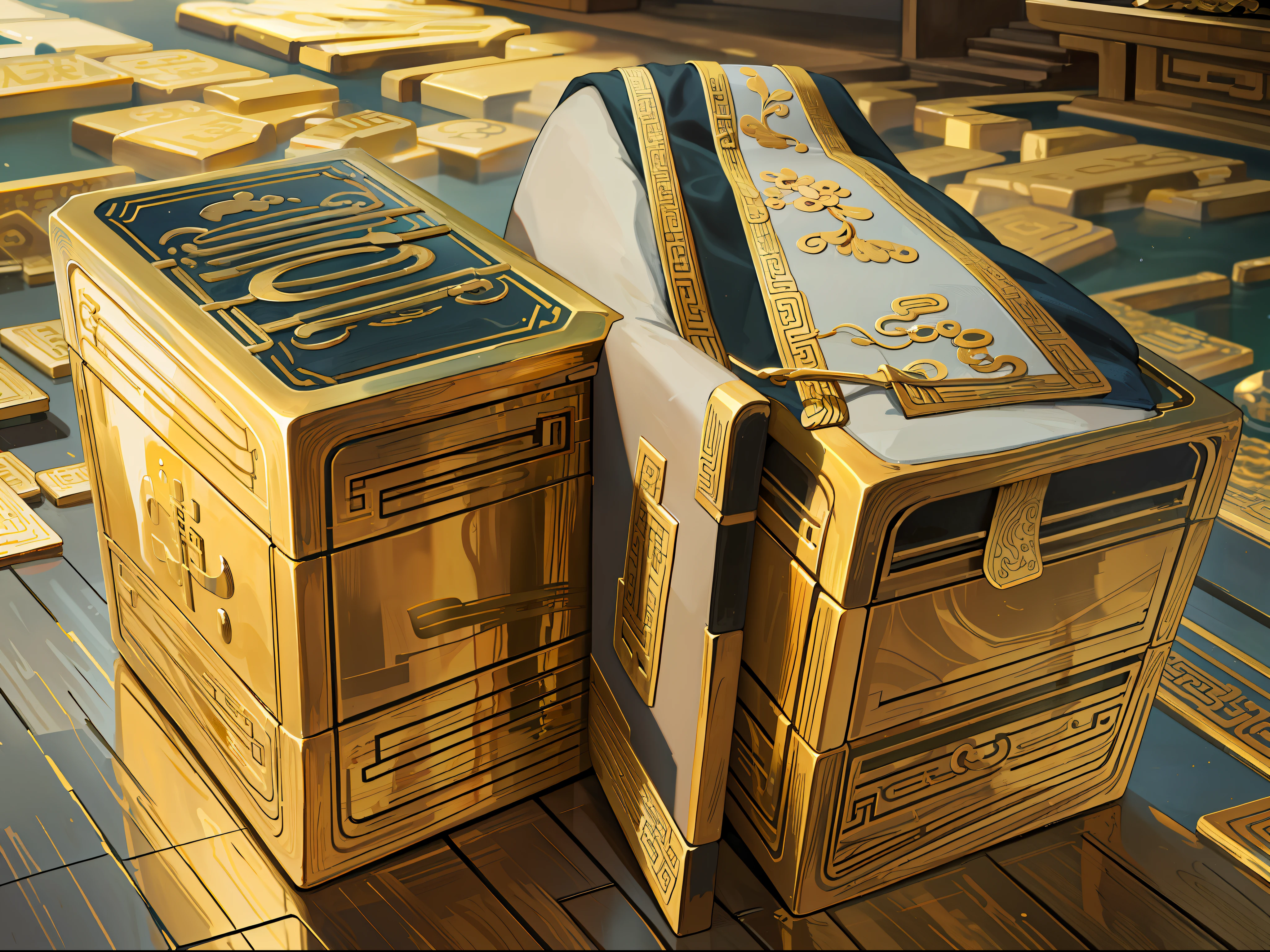 (absurd, high resolution, super detailed, realistic,) five gold bars, close-up, ancient Chinese style, HD photos