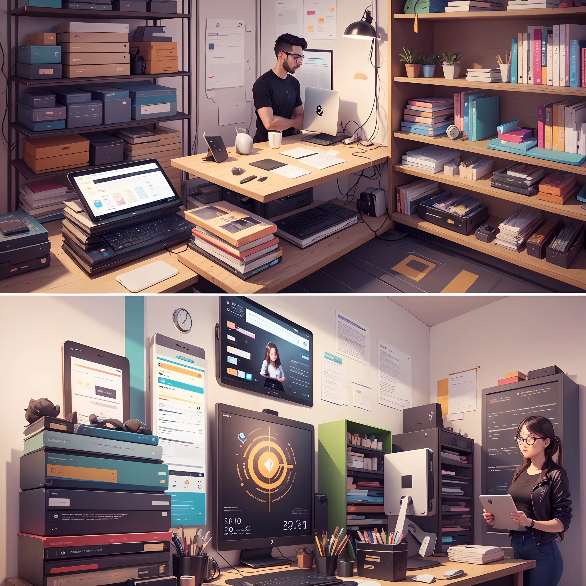 user being inspired by the possibilities of an app, illustration for a 
tech company, by slack and dropbox, style of behance --auto --s2