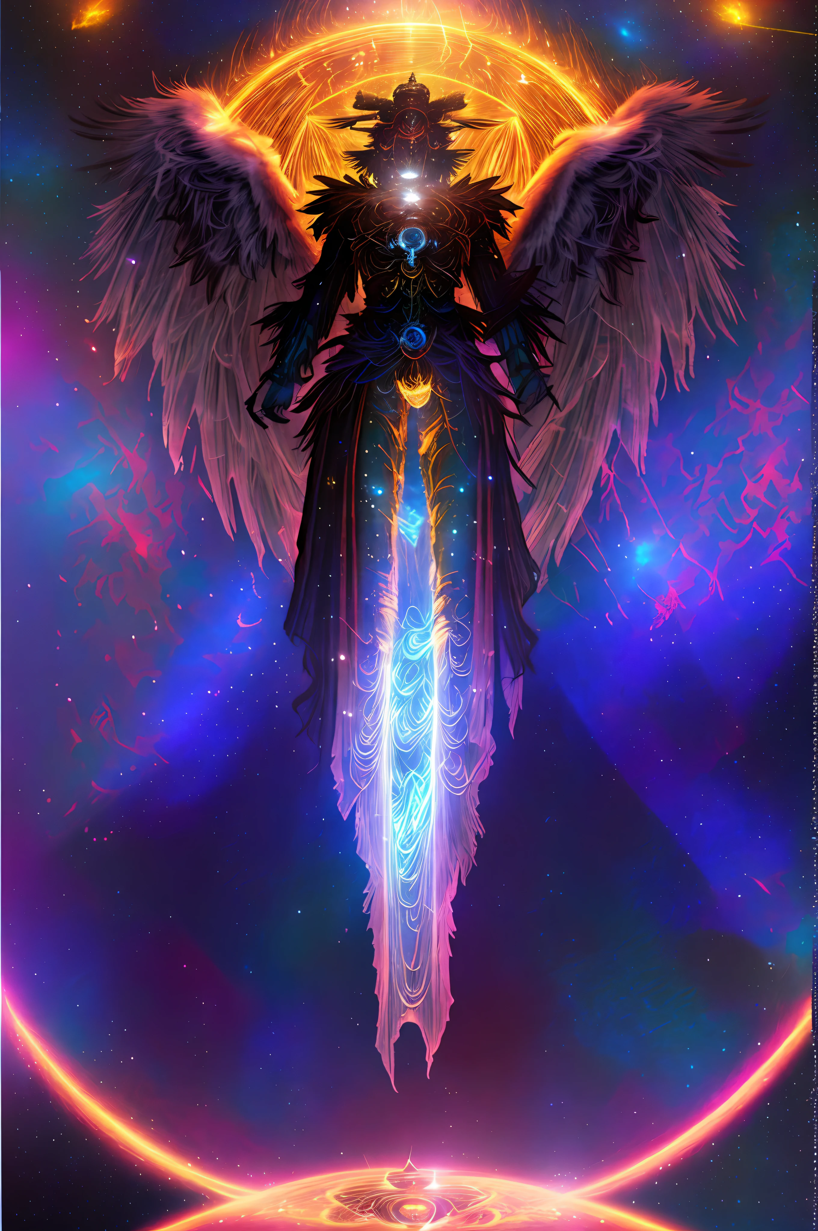 anime - style artwork of a woman with angel wings and a halo, astral ethereal, beautiful celestial mage, elven angel meditating in space, cosmic horror entity with wings, symmetrical epic fantasy art, jen bartel, galactic deity, beeple and jeremiah ketner, wlop art, celestial goddess, ethereal angelic being of light, detailed cosmic angelic robot