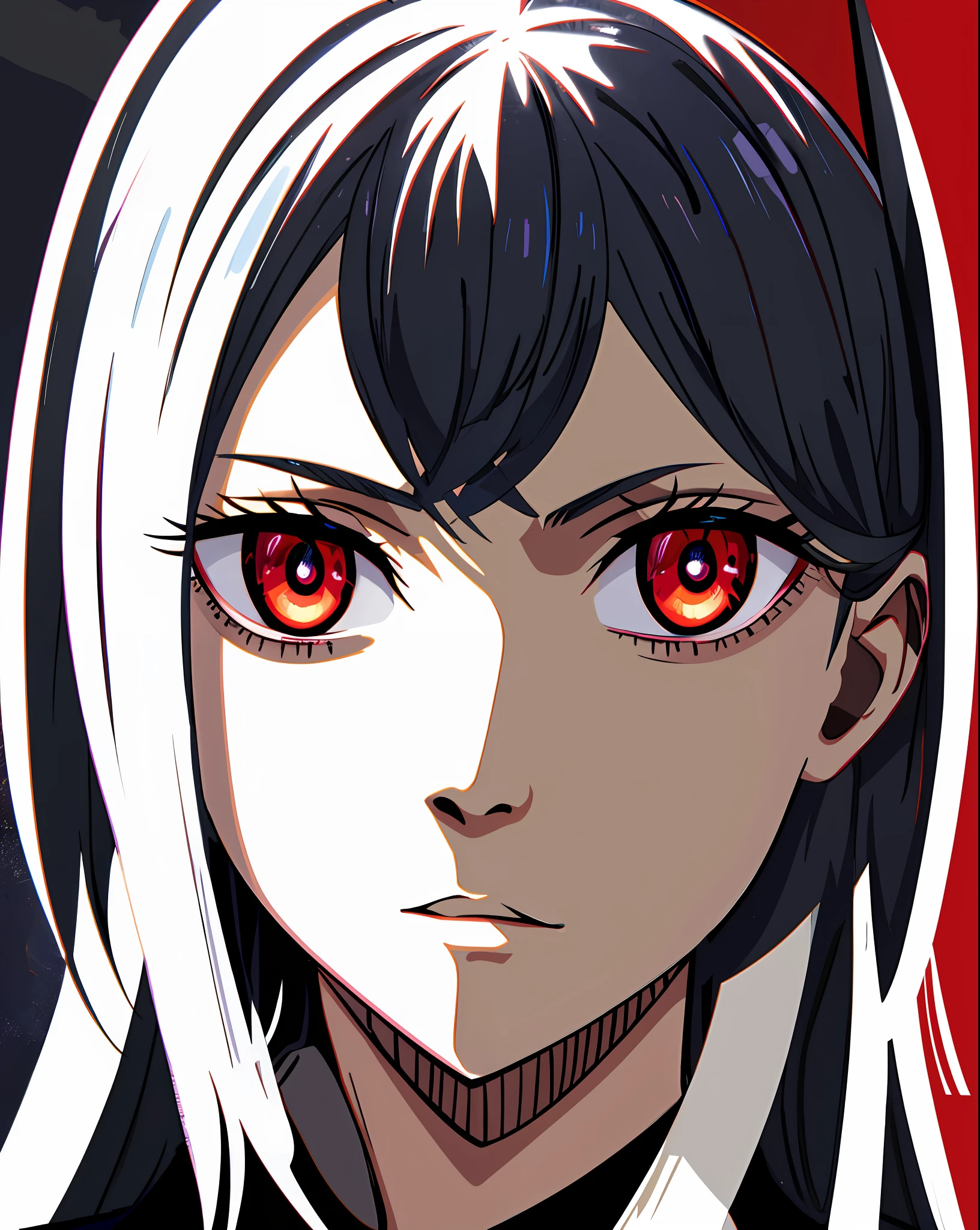 Nero black clover, looking_at_viewer, neutarl face, studio lighting, highlights, detailed eyes, girl, red eyes,