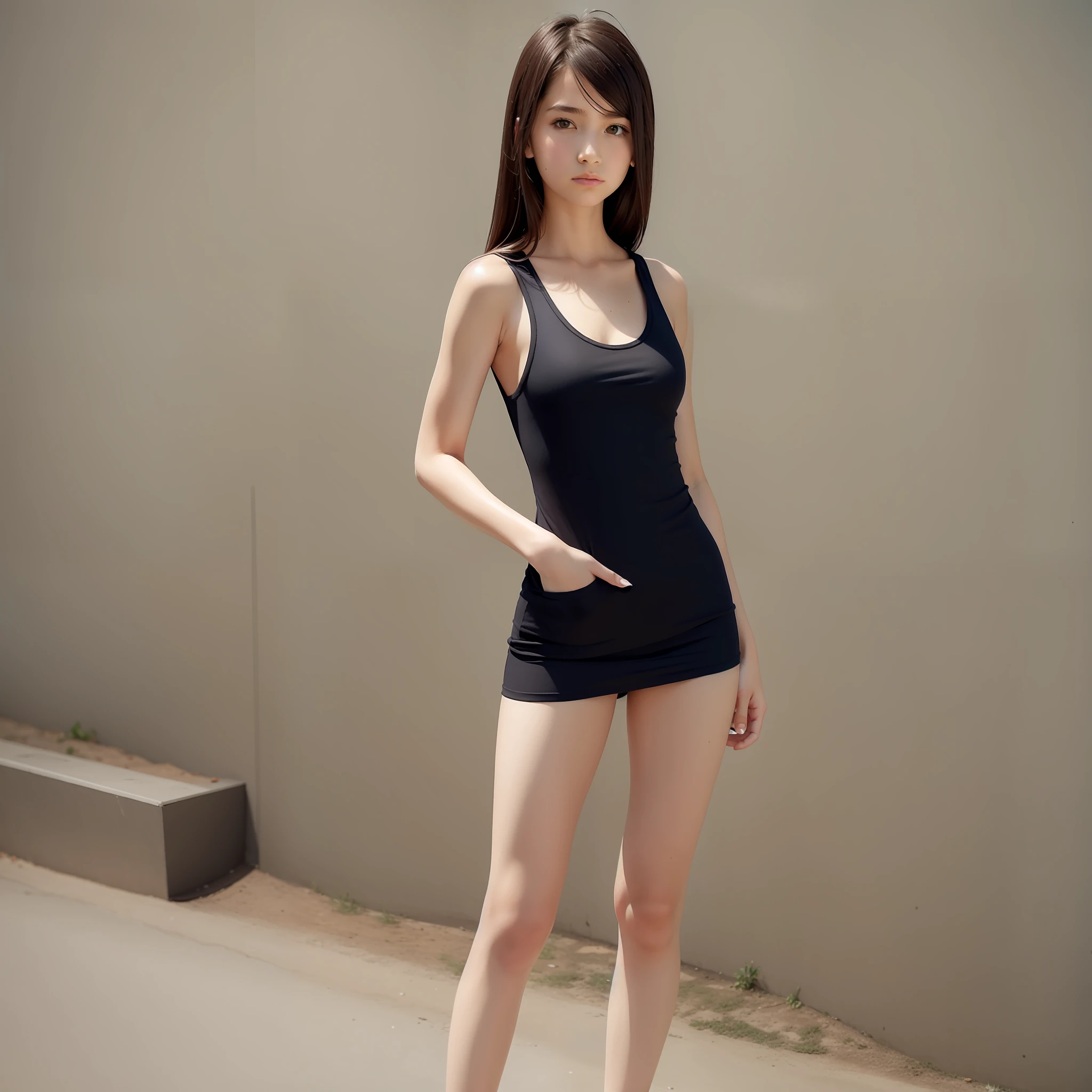 Tank Top, Slender, Medium, Cleavage, Full Body, Model, 14 Years Old, Uniform