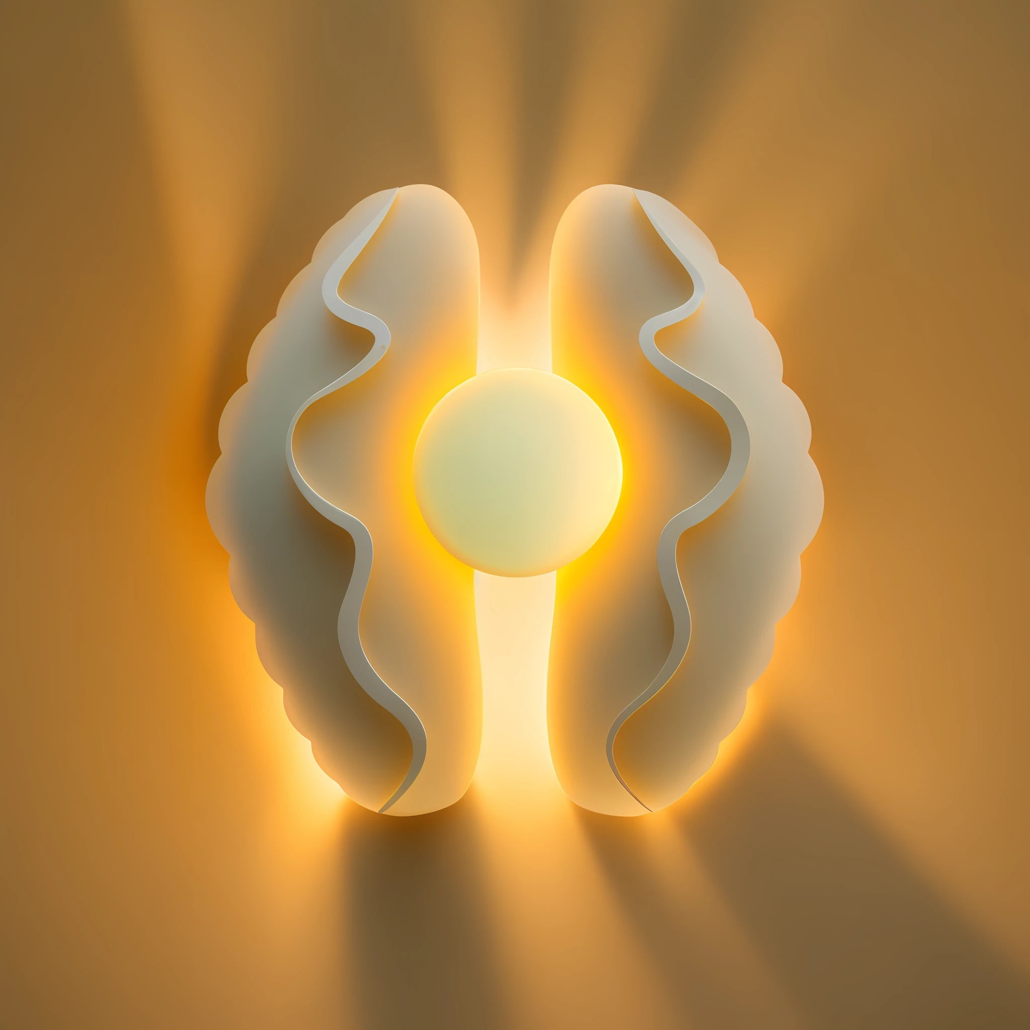 Sleek stereoscopic 3D scallops with the glow of the sun in the middle, textured, clean shells, smooth