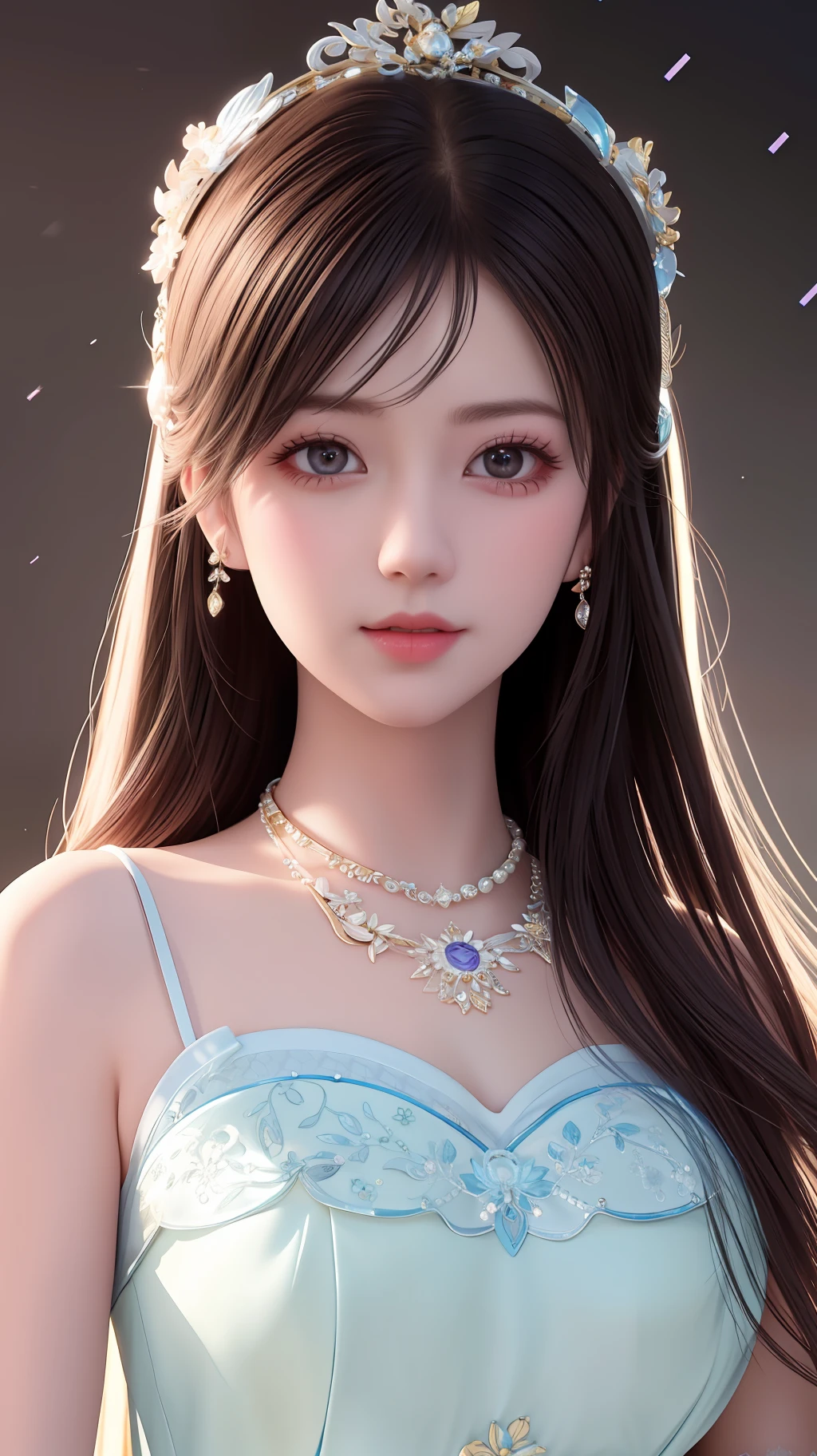 Best quality, masterpiece, high resolution, 1girl, porcelain dress, hair accessories, necklace, jewelry, beautiful face, on the body, Tyndall effect, realistic, dark studio, edge lighting, two-tone lighting, (high detail skin: 1.2), 8k UHD, dslr, soft light, high quality, volumetric light, candid, photo, high resolution, 4k, 8k, background blur,