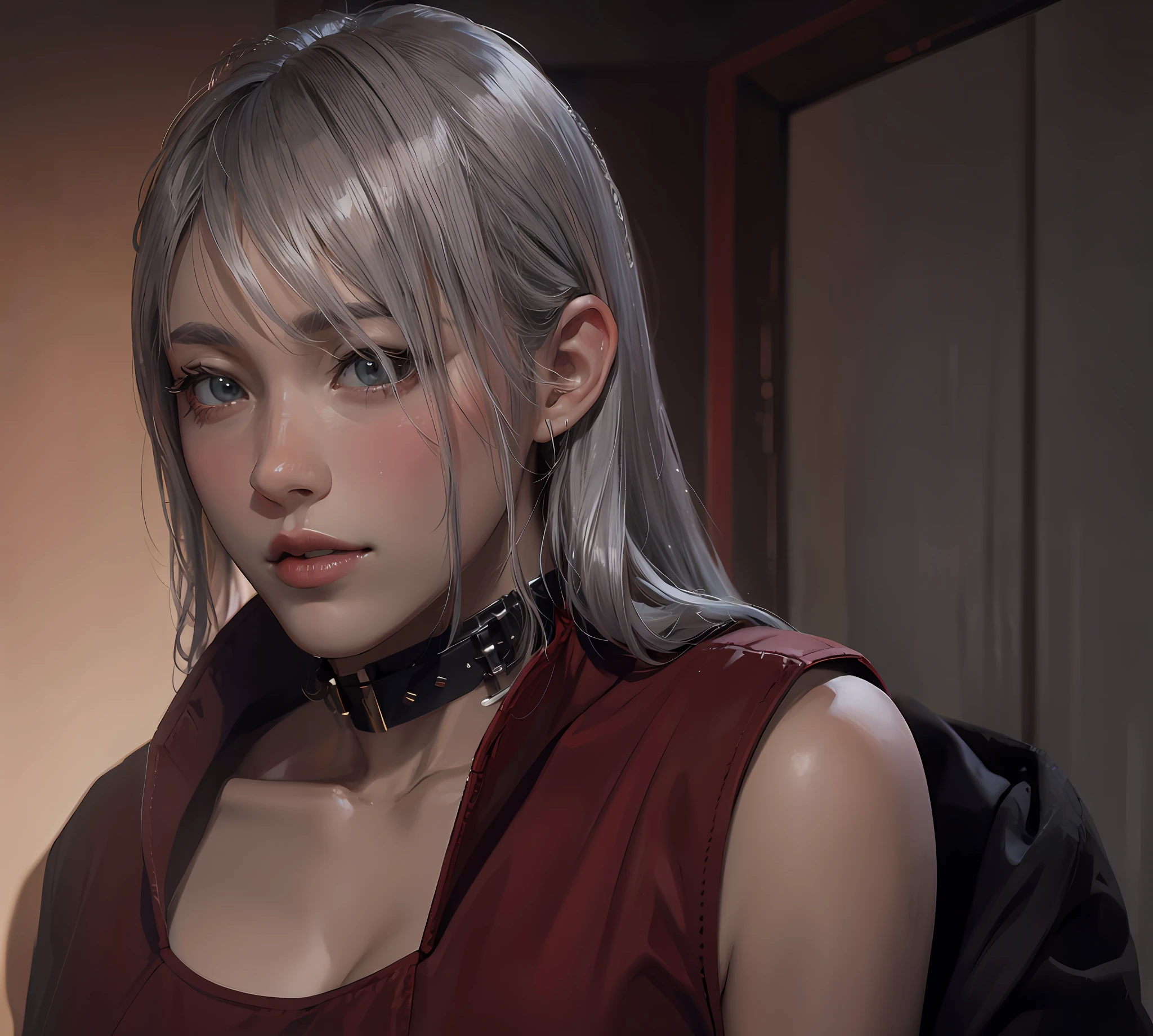 Silver hair, straight hair