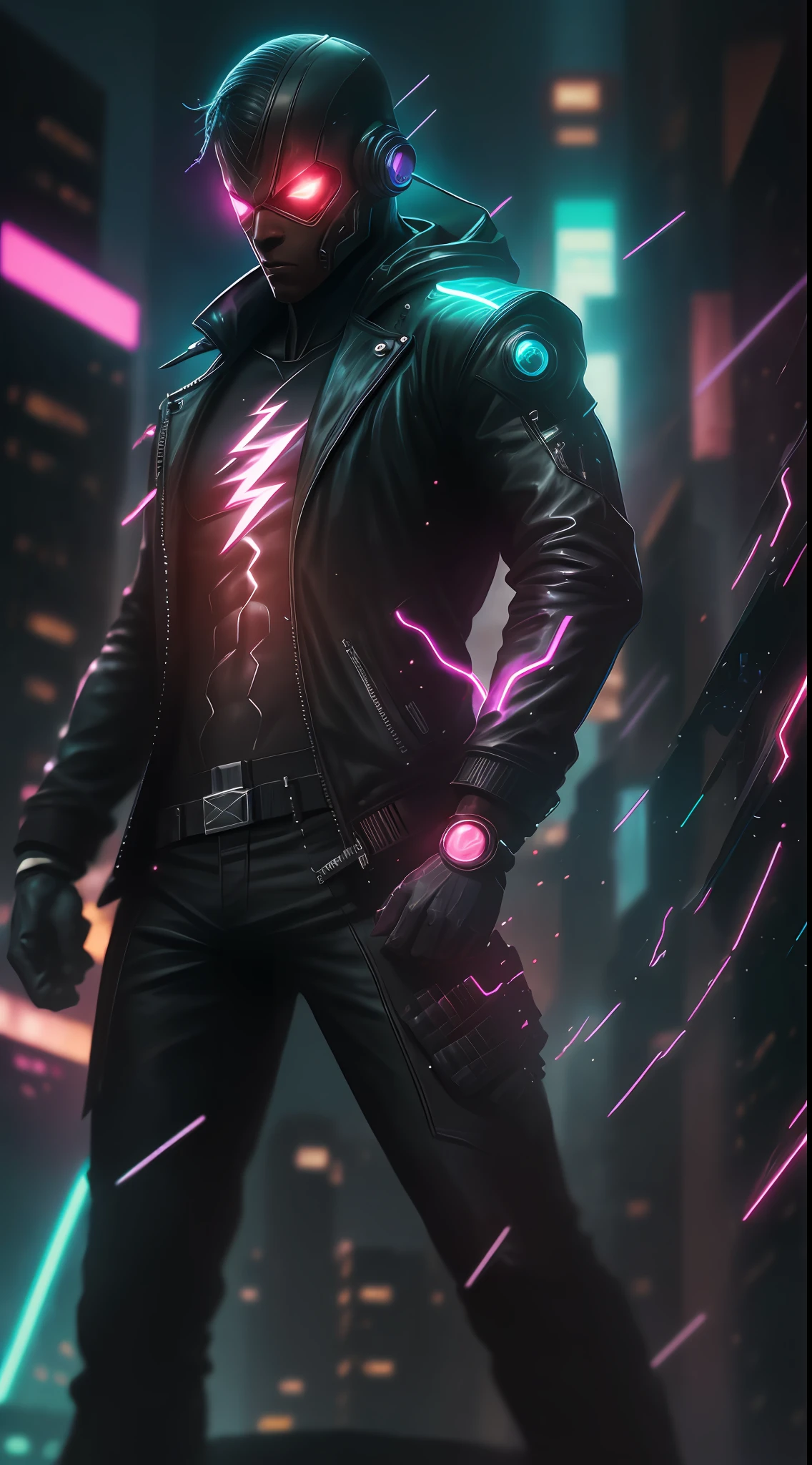 Black Flash from DC, neon ring on background, cyberpunk art style, cyberpunk style, cyberpunk style, cyberpunk character, hyper-realistic cyberpunk style, cyberpunk color, powerful lighting, motion synchronization, dynamism, charged energy, hot action