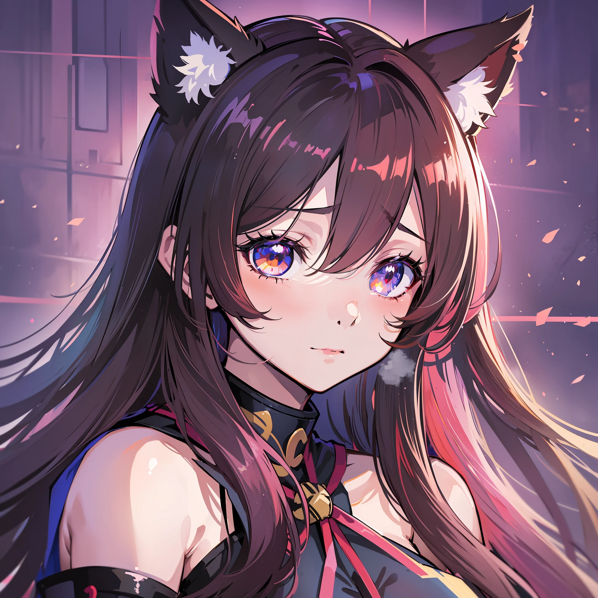 ((Best Quality, 8K)) Anime Girl with Long Hair and Cat Ears, Rin Tosaka, Anime Moe Art Style, Anime Style Like Fate/stay night, Long Hair Anime Girl, Very Cute Anime Girl Face, Nightcore, From Girl Frontline, Cute Anime Girl Portrait, Anime Girl with Cat Ears, High Quality Anime Art Style, Beautiful anime woman red ribbon in hair smile