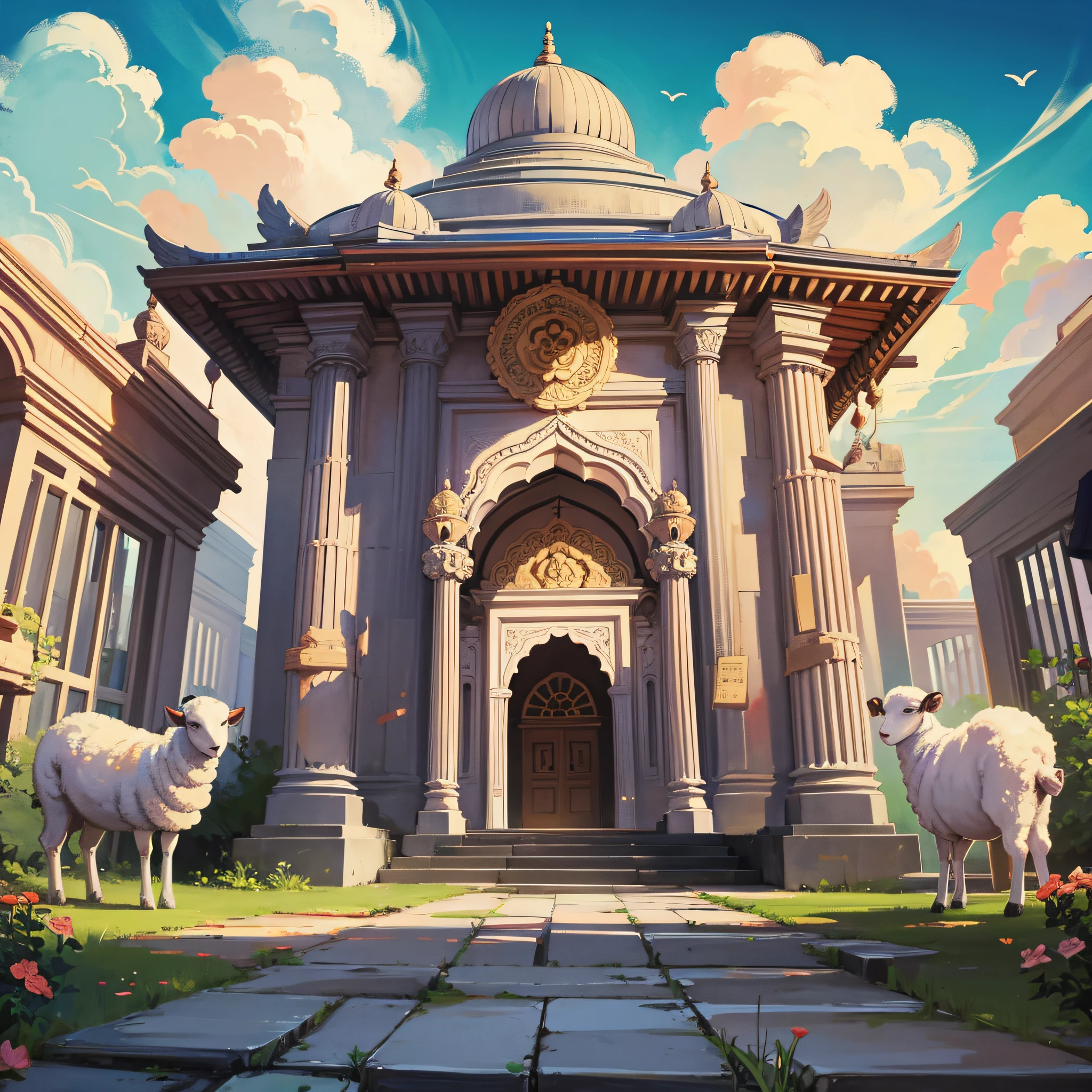 Illustration: Indian temple with sheep around --auto --s2