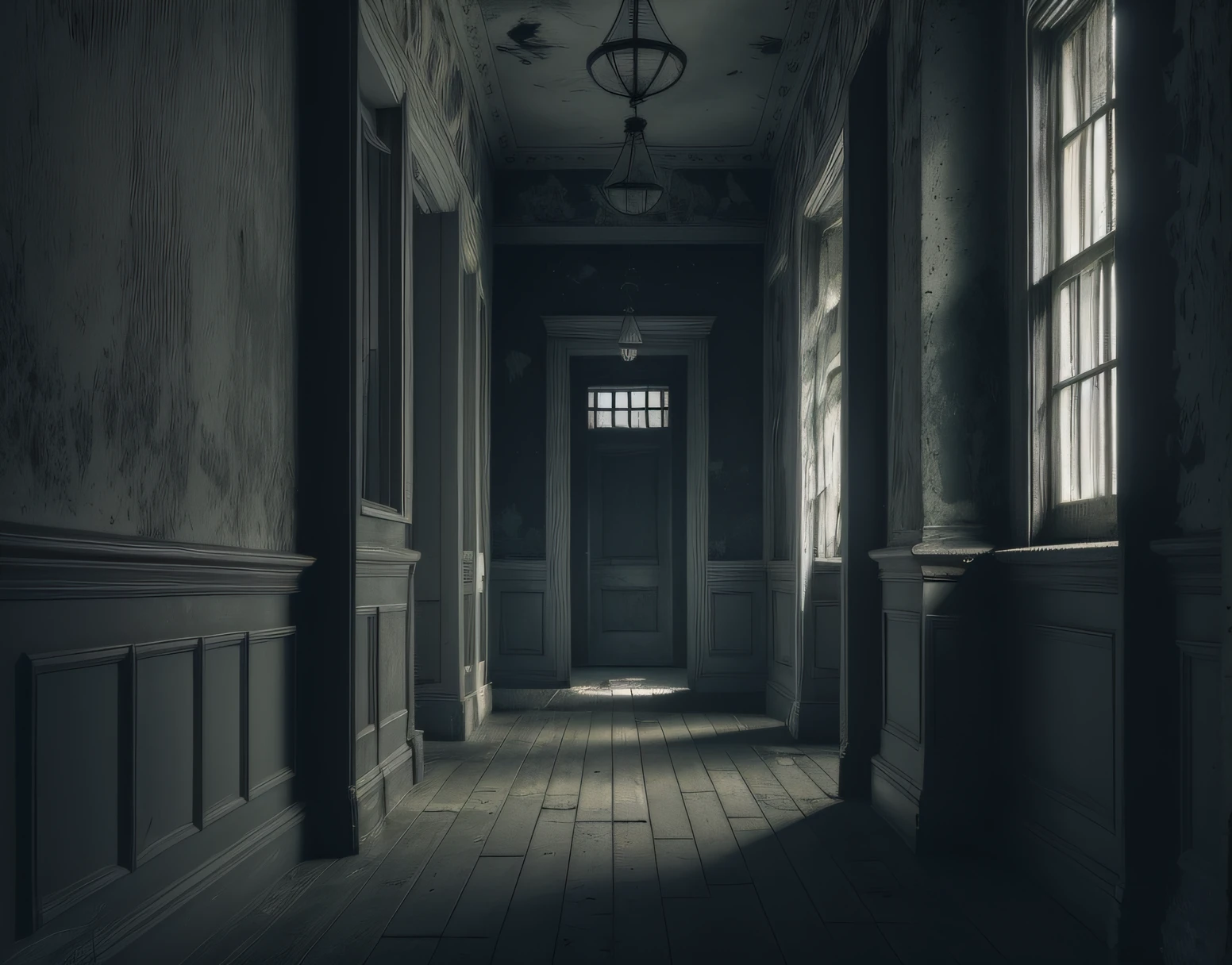 "best quality, ultra-detailed pt art, an old house with ghosts inside, dark atmosphere, ominous shadows, creepy feeling, creaking floorboards, cold breeze, flickering candlelight, ghostly apparitions, pale skin and tattered clothing, eerie sounds echoing in the halls." --auto --s2