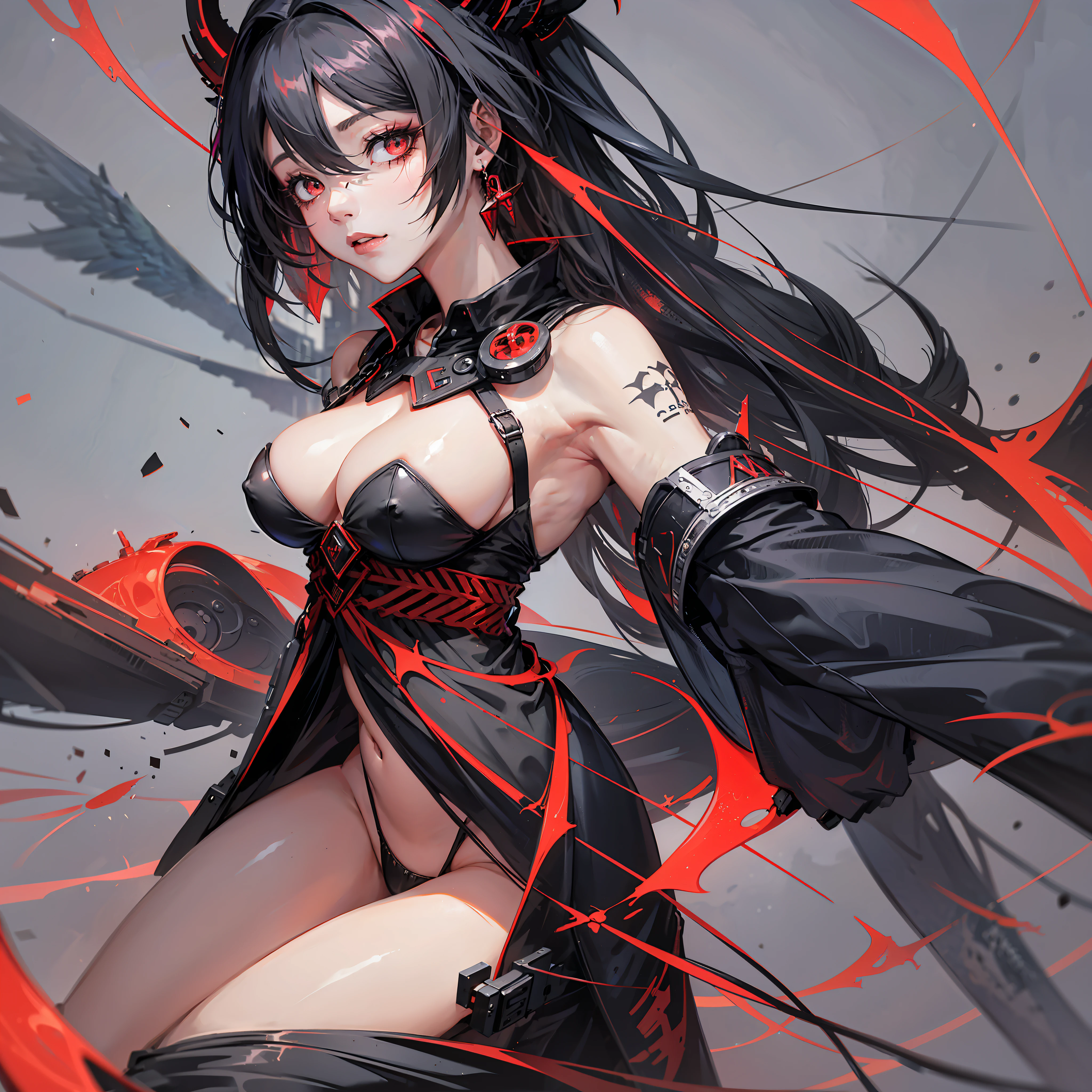 God of lust, female, black, red, silver, high-quality, anime, sexy body --auto --s2