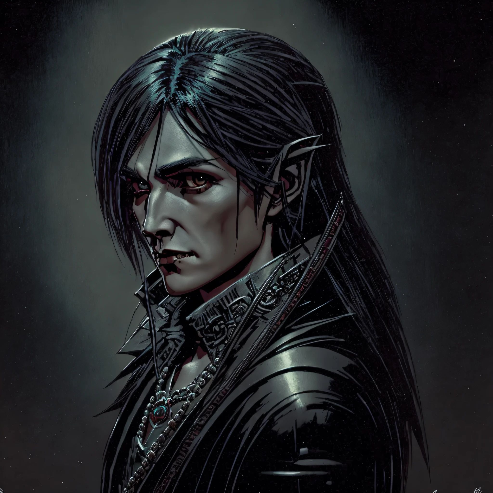 vampire, rpg, fantasy, dnd, dark environment, bust portrait, looking at viewer
