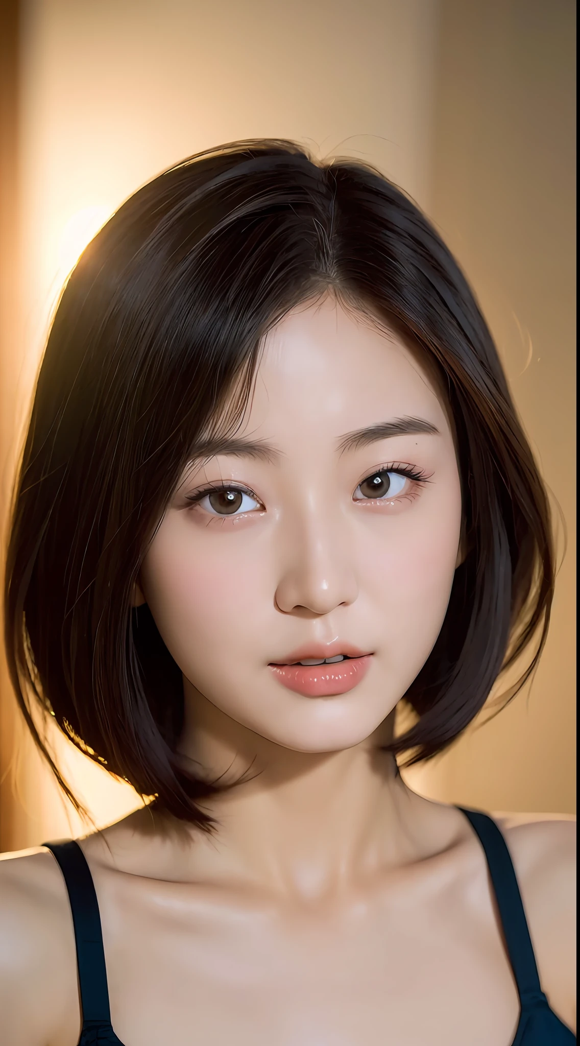 (yinchuan:1.5), close-up, masterpiece, best quality, raw photo, photorealism, big breasts, beautiful face, soft smile, girl 20 years old, silk underwear, twilight, short hair, depth of field, high resolution, ultra detail, fine detail, very detailed, highly detailed eyes and face, sharp pupils, realistic pupils,