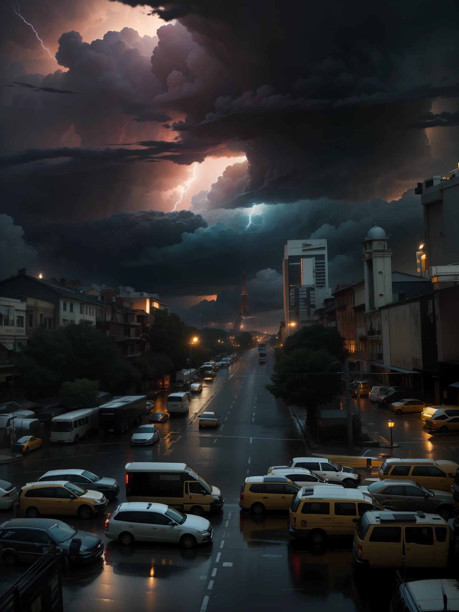 Lighting and thunder, clouds, dark