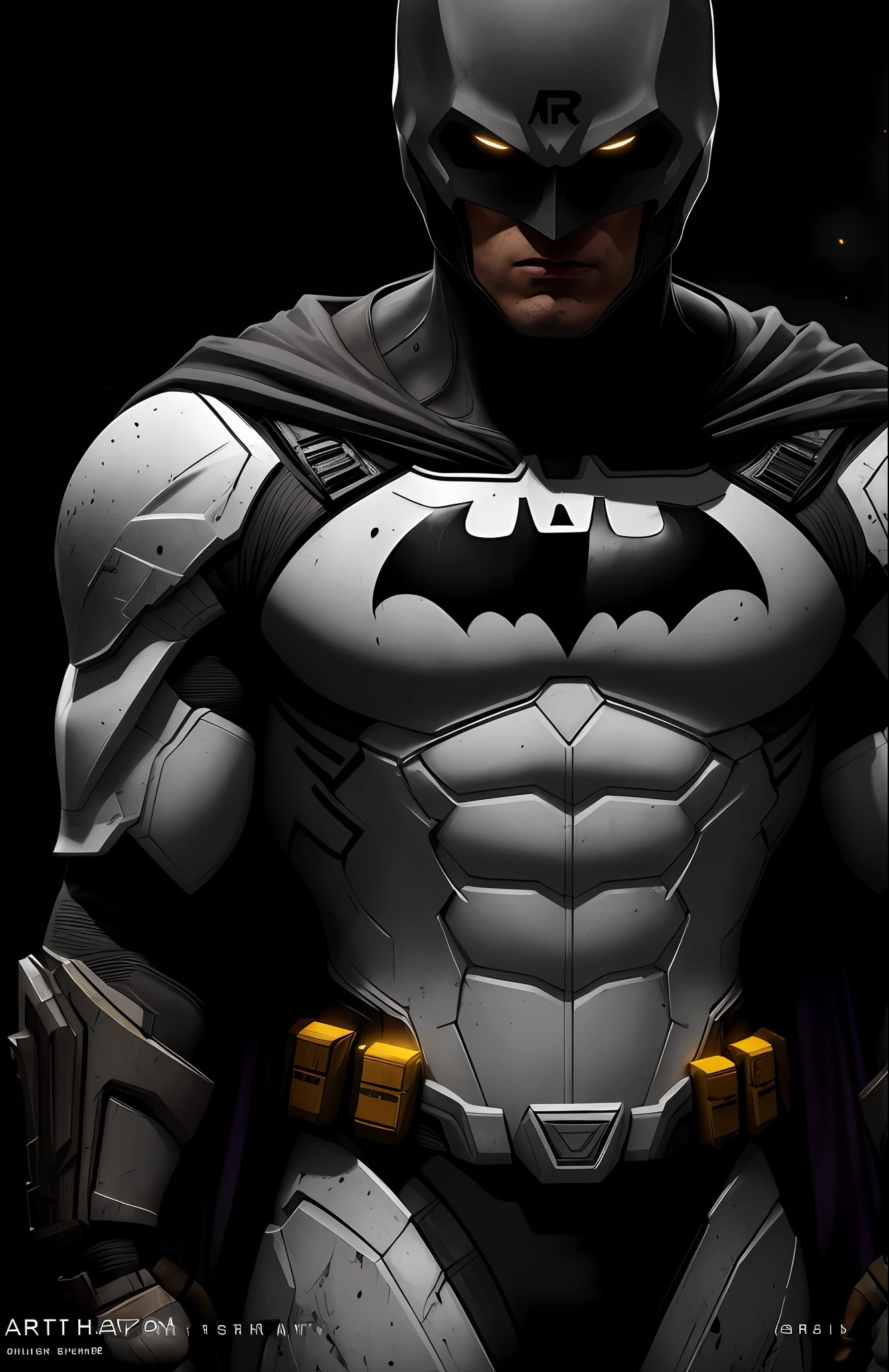 (dark shot: 1.1), epic realistic, White Batman from DC, yellow gradient, black, brown and purple color scheme, grunge aesthetic!!! graffiti tag wall background, art by Greg Rutkowski and artgerm, soft cinematic light, Adobe Lightroom, darkroom, HDR, intricate, highly detailed, (depth of field: 1.4), faded, (neutral colors: 1.2), (hdr: 1.4), (muted colors: 1.2), hyper-detail (artstation: 1.4), cinematic, warm light, dramatic light (complex details: 1.1)