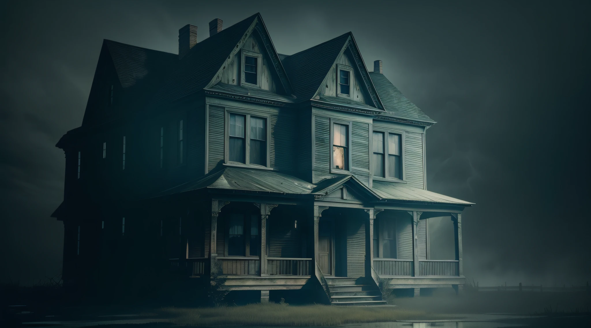 (best quality), (it's an old house with a haunting atmosphere), (ghosts), (the ghosts are floating and translucent), (there are multiple ghosts), (the house has a lot of texture and detail), (the lighting is eerie and dim).