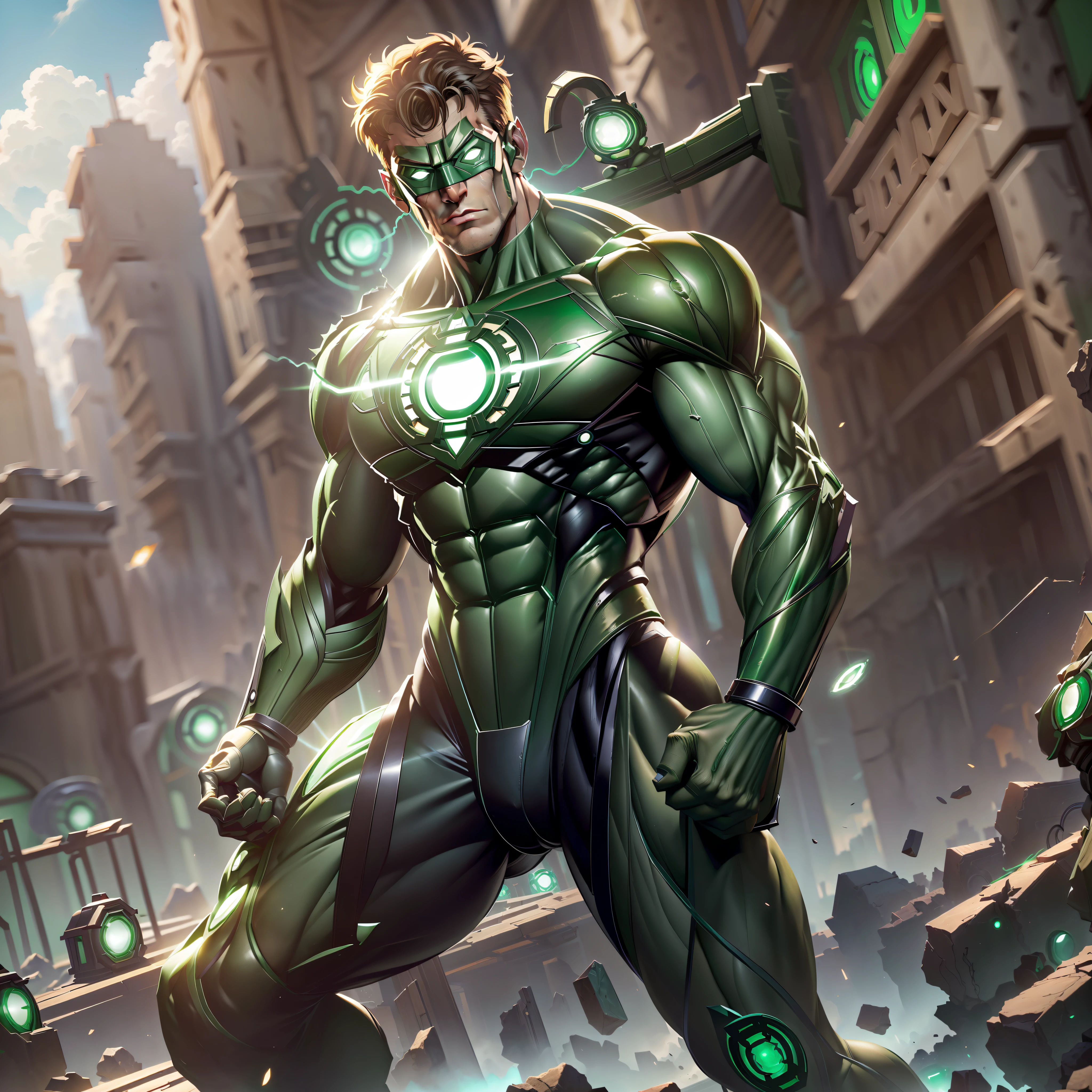 (Masterpiece, Superb Quality, Super Detailed, High Resolution), Male Focus, (((Batman))), (((Muscular Man))), (Muscle Detail))), (((Batman Armor)))) Pose for Photo, City Ruins, Background Details, (((Full Body))), (((Batman Super Sense of Greatness))