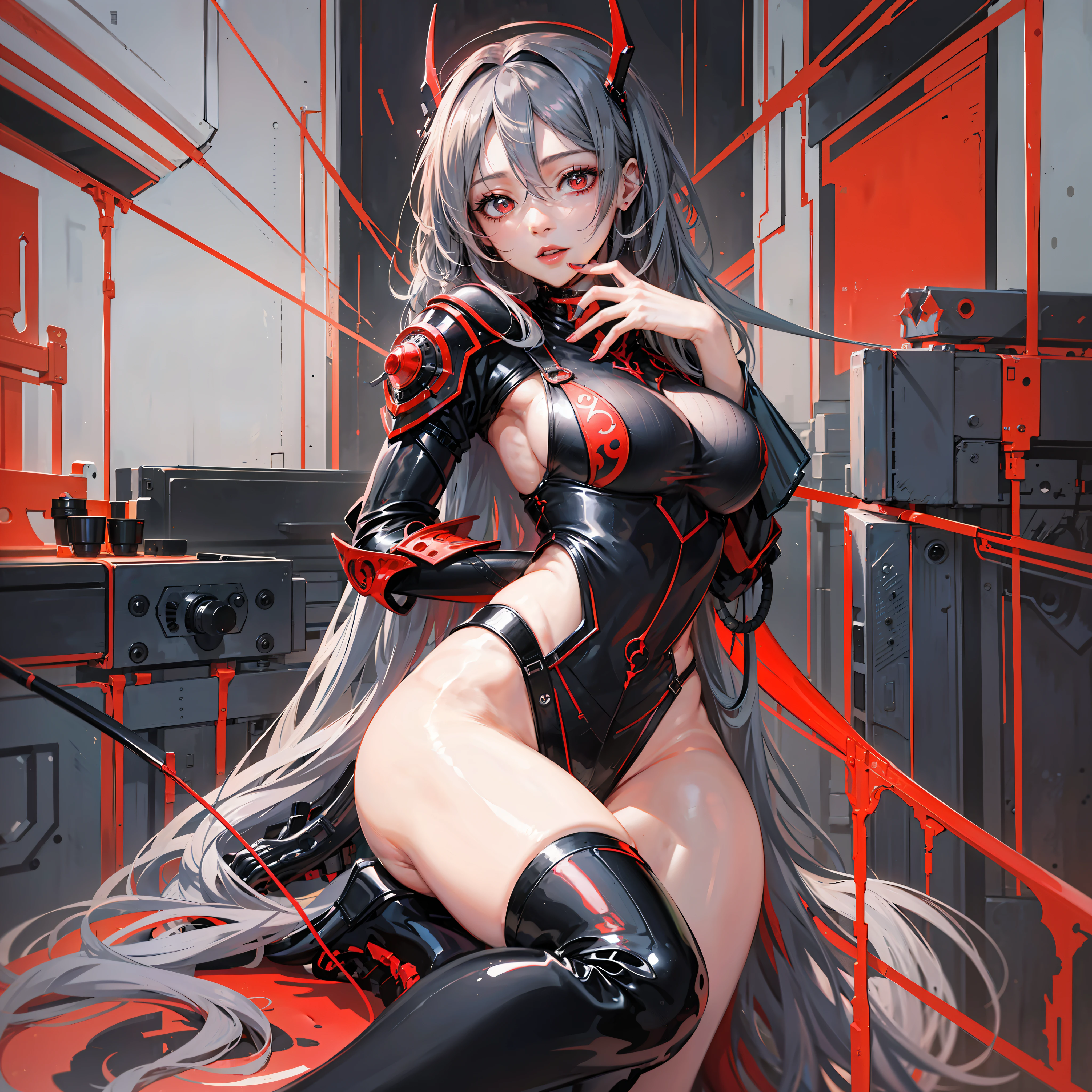 God of lust, female, black, red, silver, high-quality, anime, sexy body --auto --s2