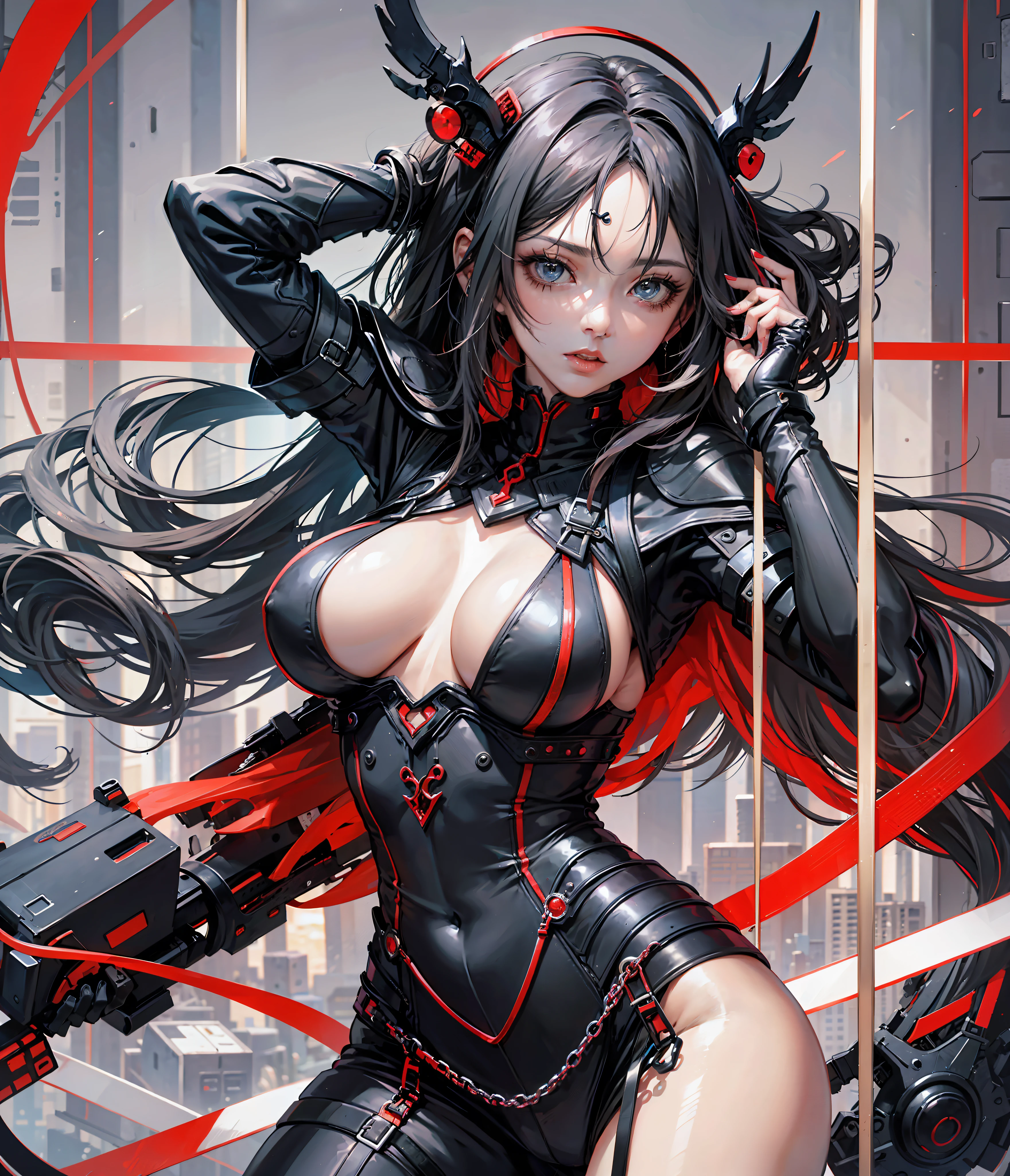 God of lust, female, black, red, silver, high-quality, anime, sexy body --auto --s2