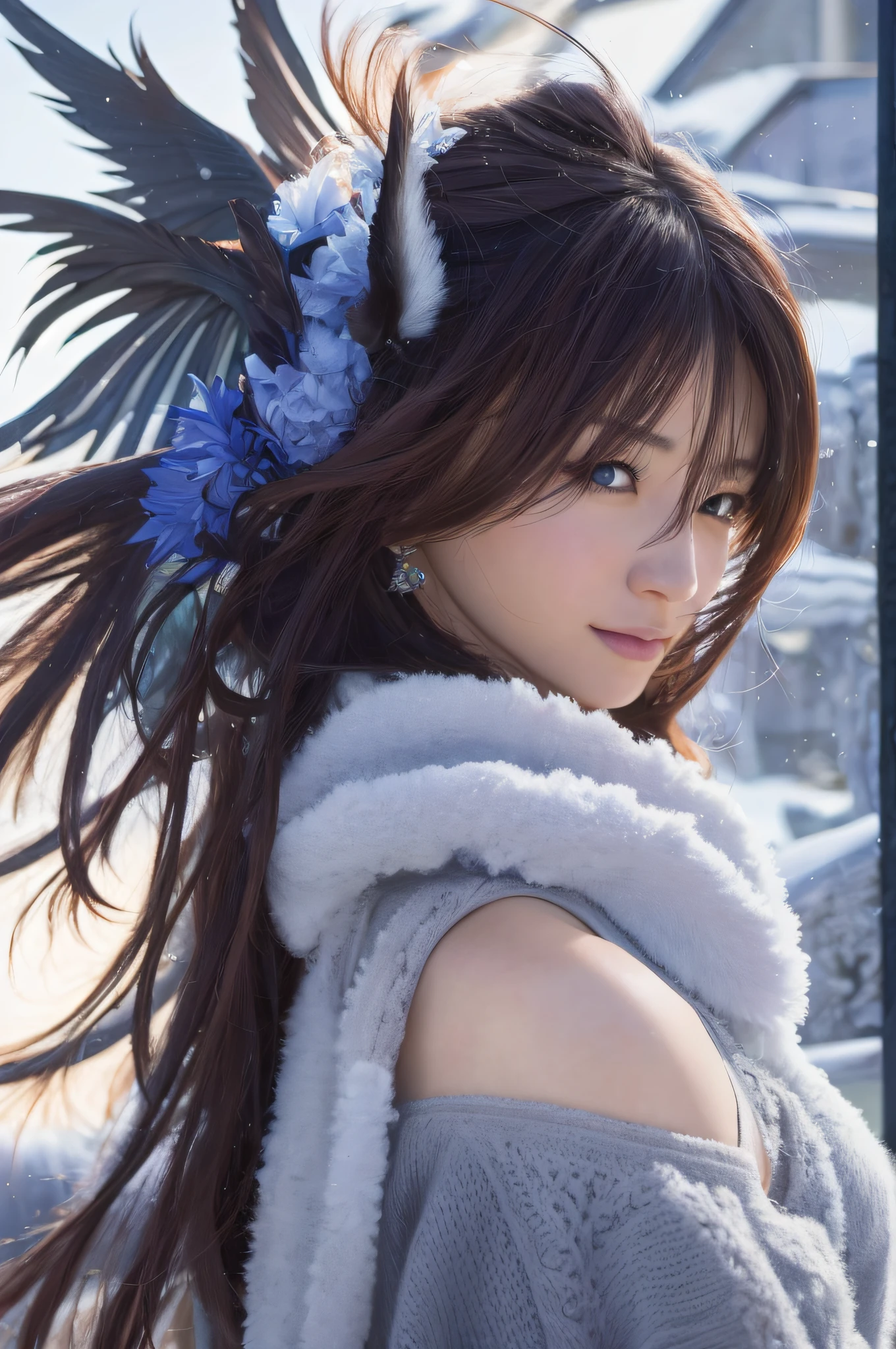 (8K, top quality, masterpiece: 1.2), (realistic, photorealistic, photorealistic: 1.37), beautiful character painting, detailed digital anime art, gwaiz style artwork, detailed portrait of anime, losstran 8K, stunning character art, photorealistic anime rendering, CGI Anime Fantasy Artwork, Beautiful Digital Artwork, 8k High Quality Detail Art, Summoned Beast, Final Fantasy, Ice, Woman, Fantasy, Snowstorm, Fantastic