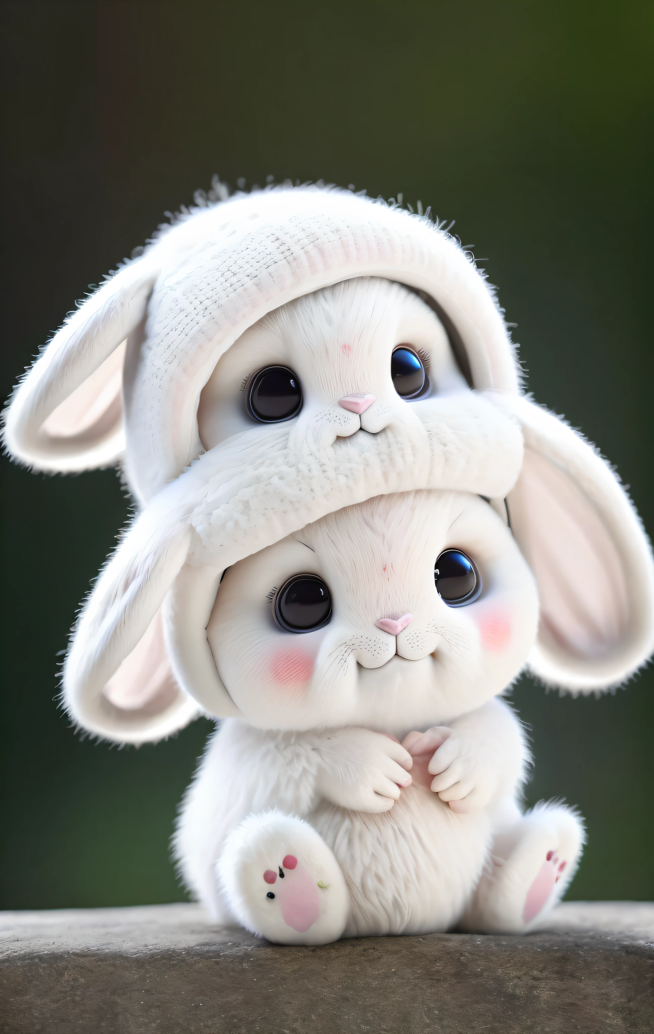 : 3. bunny, realistic, furry animal, apple, black eye, blush, cherry, food, fruit, full body, hat, non-human, strawberry, tomato, watermelon