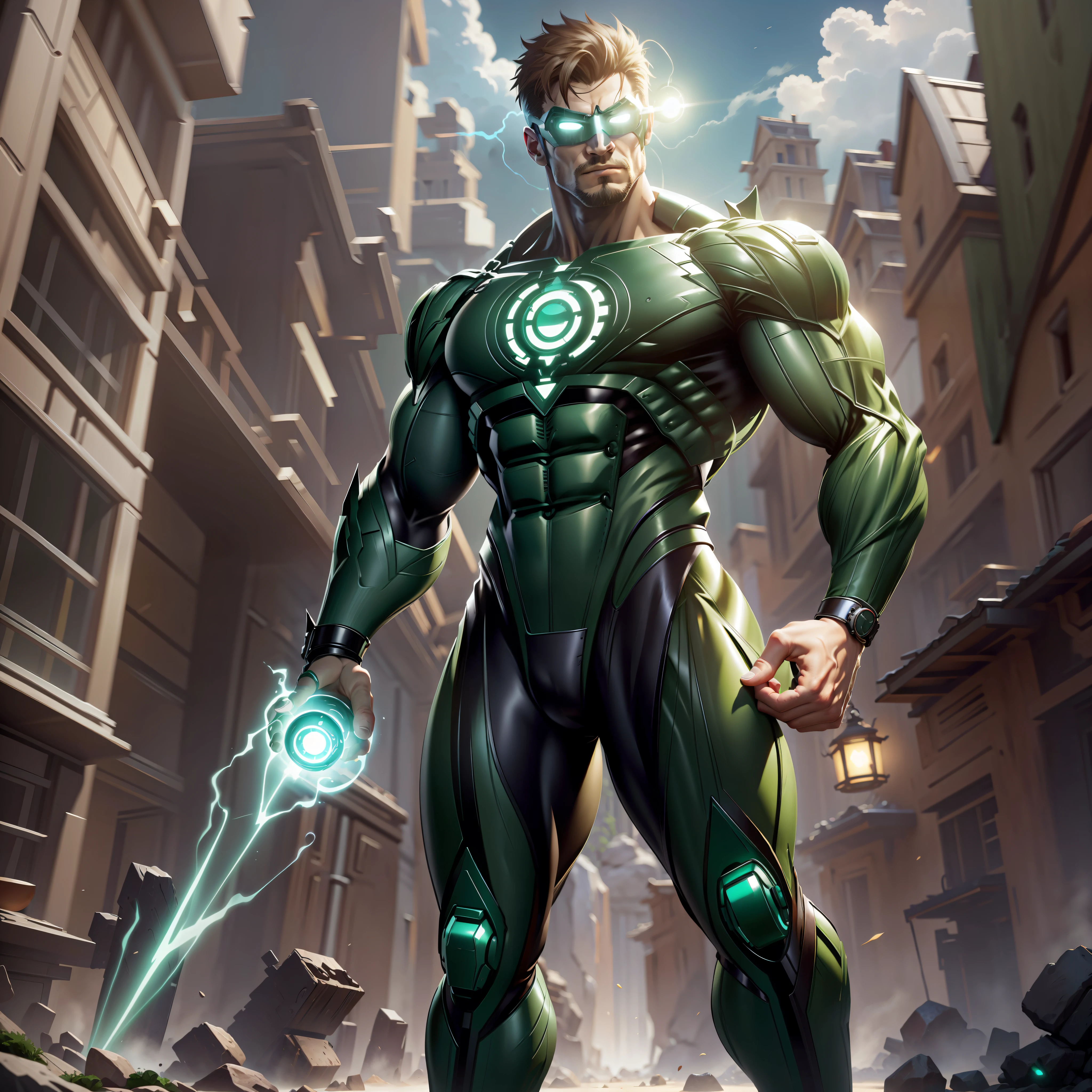 (Masterpiece, Superb Quality, Super Detailed, High Resolution), Male Focus, (((Batman))), (((Muscular Man))), (Muscle Detail))), (((Batman Armor)))) Pose for Photo, City Ruins, Background Details, (((Full Body))), (((Batman Super Sense of Greatness))