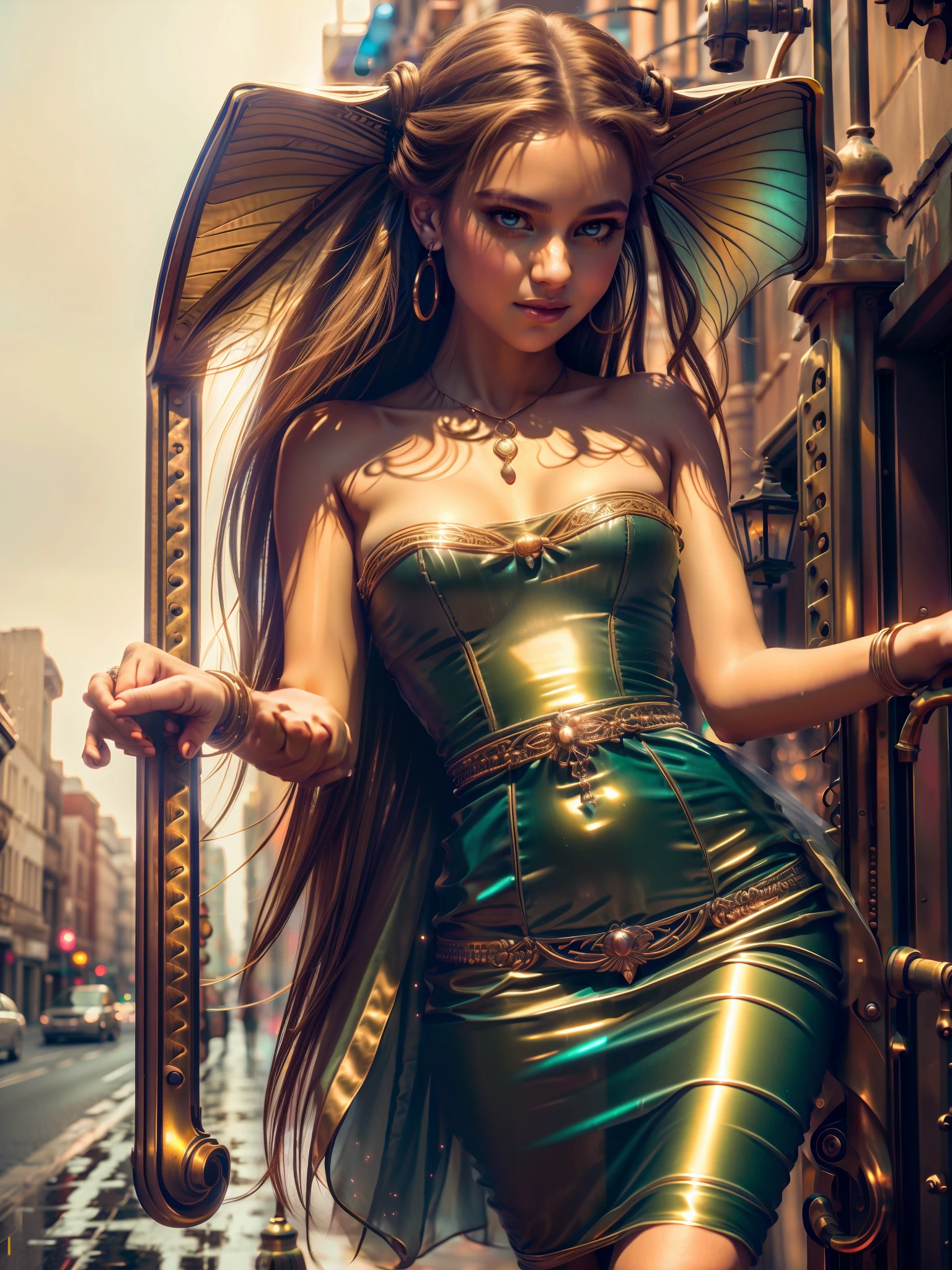 (standing in a dark street),(road light),(low-key lighting),(night),Random posture, (An extremely delicate and beautiful work), (masterpiece), 1girl, a girl in a white dress, highly detailed, waist leaking, ponytail contorted, charming expression, beautiful and clear eyes, green eye pupil, delicate necklace, delicate earrings, fairy ears, simple blurred background, extreme detail description, beautiful, charming, ultra-fine painting, delicate face, delicate figure, Fine collarbones, lovely lips, beautiful breasts, soft behind, mix4,(8k, RAW photo, best quality, masterpiece:1.2), (realistic, photo-realistic:1.37),1girl,cute,cityscape, night, rain, wet, professional lighting, photon mapping, radiosity, physically-based rendering,