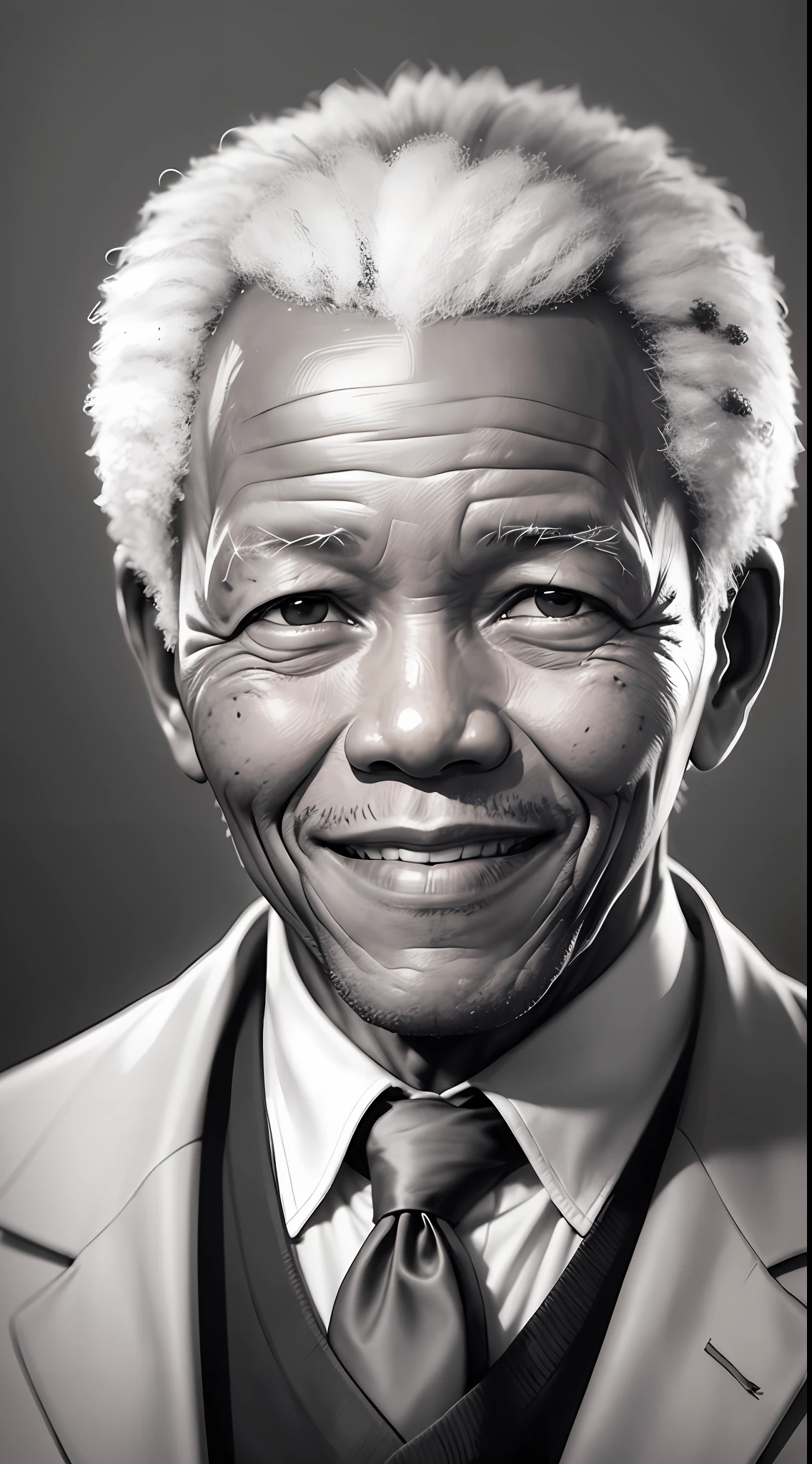 Nelson Mandela, smile, generous, kind, 4k, high-res, best quality, black white image, portrait --auto --s2
