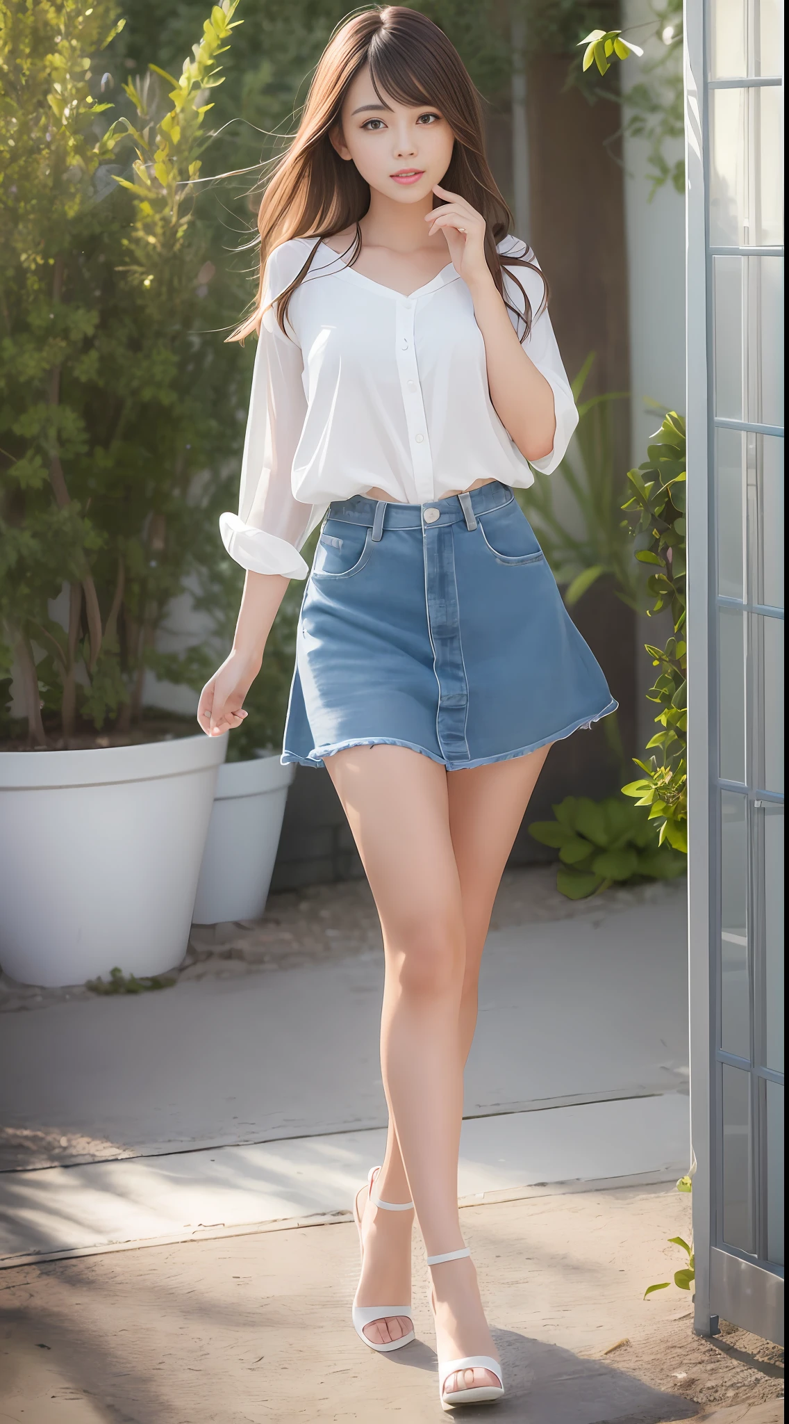 Fresh and simple style, smart and neat scene assistance, with a touch of youthful vitality; A pure and beautiful girl, full body, youthful vitality, beautiful face, beautiful vision, with clear and bright eyes, filling the air with fragrant fragrance.